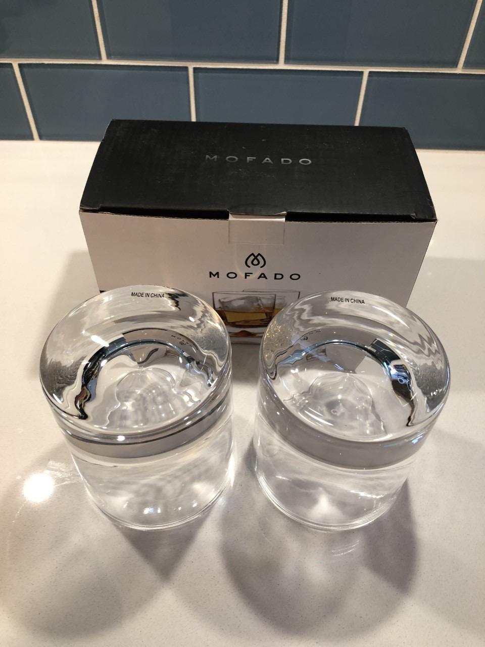 Mofado. Premium Crystal Whiskey Glasses/Old Fashioned Glasses -12oz (Set of 2)+2 Big Ice Ball Molds- Barware for Scotch, Bourbon, Manhattans, Cocktails - Gift for Men, Birthday, Father's Day customer photo 2