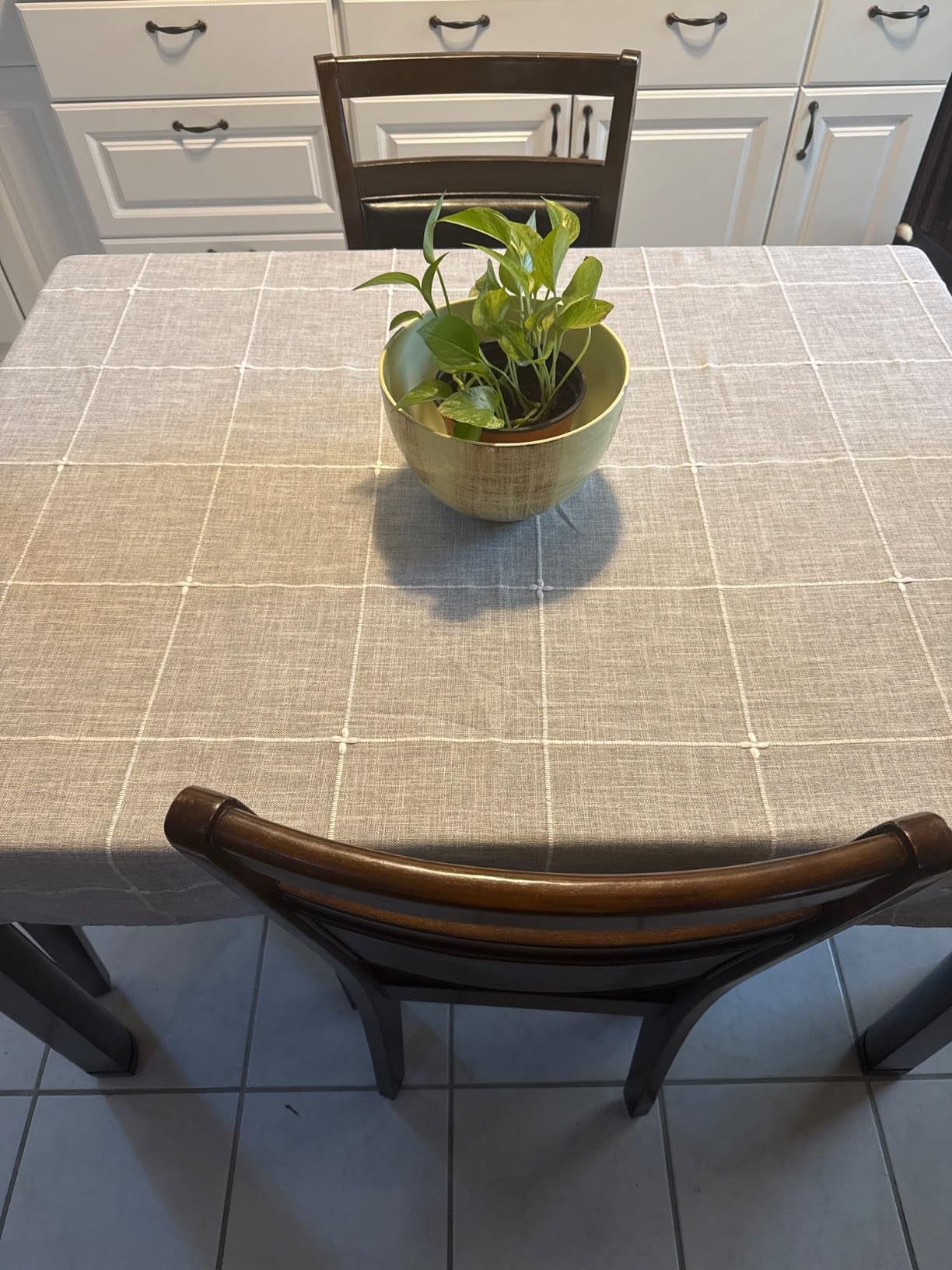 ColorBird Solid Embroidery Lattice Tablecloth Cotton Linen Dust-Proof Checkered Table Cover for Kitchen Dinning Tabletop Decoration (Rectangle/Oblong, 52 x 86 Inch, Linen) customer photo 2