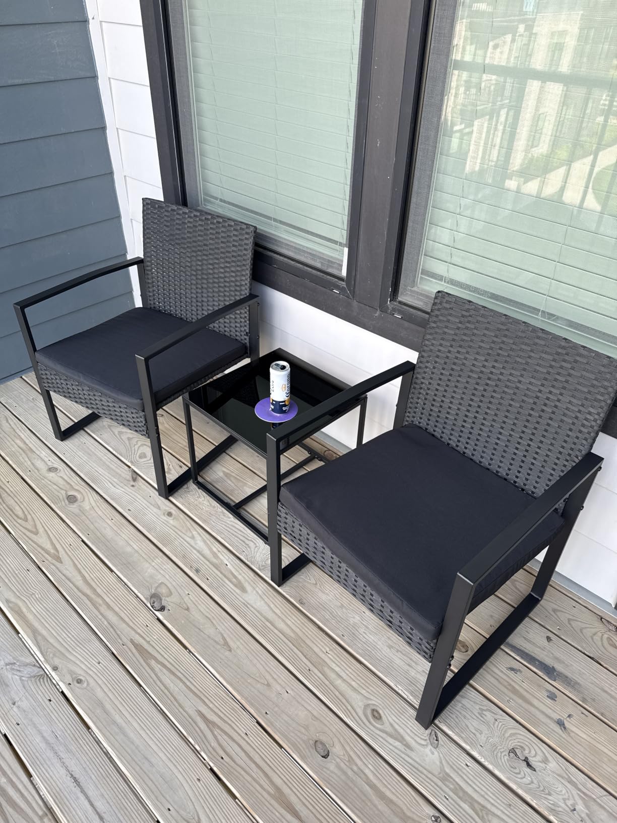 Flamaker 3 Pieces Patio Furniture Set Outdoor Wicker Bistro Chair (Black) customer photo 2