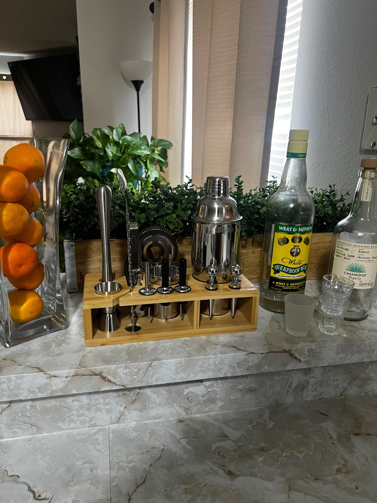 Barillio Bartender Kit - Stainless-Steel Cocktail Shaker Set w/Bamboo Stand - Mixology Bar Tools w/Drink Shaker, Mixer Spoon & Muddler for Cocktails - Home Bar Accessories - 23-Pc Bar Set - Silver customer photo 2