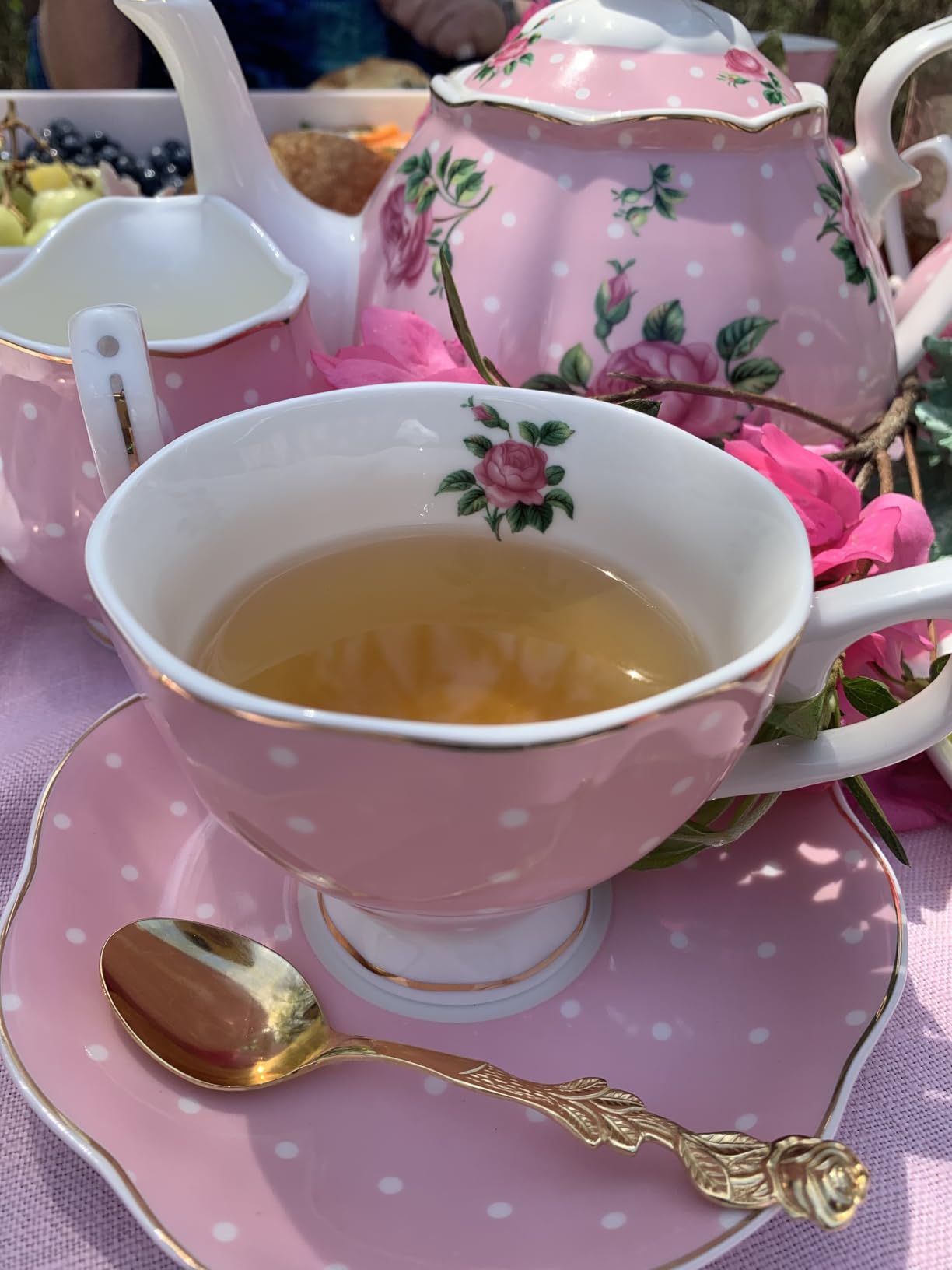 BTaT- Floral Tea Sets for Adults, 13 pcs, Service for 4, Pot (38 oz) & Cups (8 oz) with Saucers, Pastel Blue Floral Design, Porcelain Tea Set for Adult, Dishwasher Safe customer photo 1