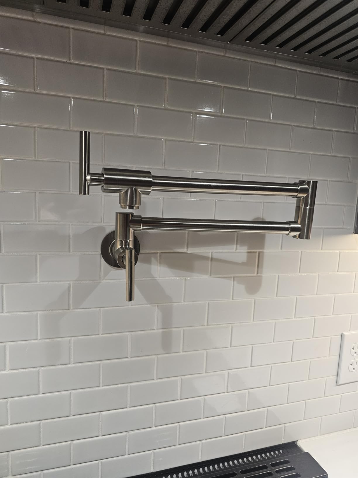 WOWOW Pot Filler Faucet Brushed Nickel, Brass Pot Filler Wall Mount Kitchen Stove Faucet with Double Joint Swing Arms customer photo 1