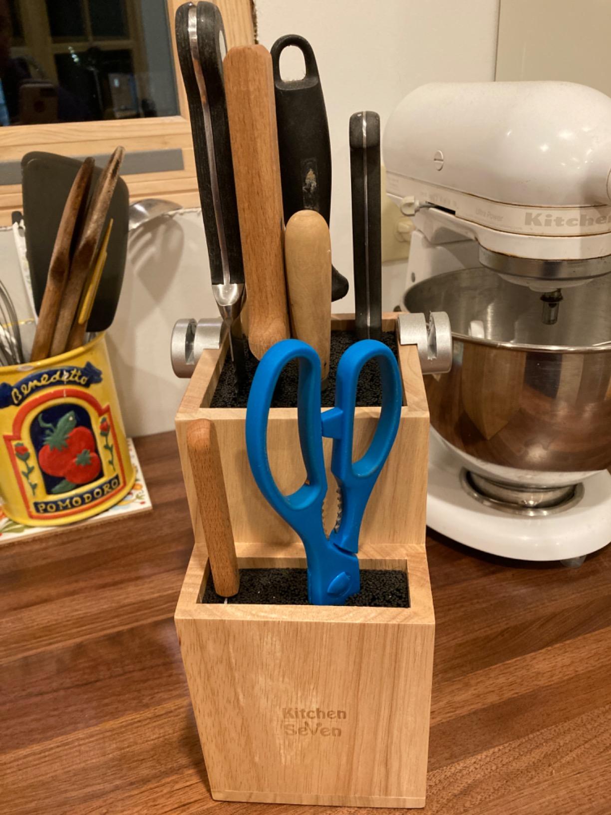 Bamboo Universal Knife Block - Knife Holder with 2 Built-In Knife Sharpeners - 2-Tiered Modern Knife Storage Up to 16 Large and Small Knives Easy Clean Wooden Knife Organizer by Kitchen Seven customer photo 2