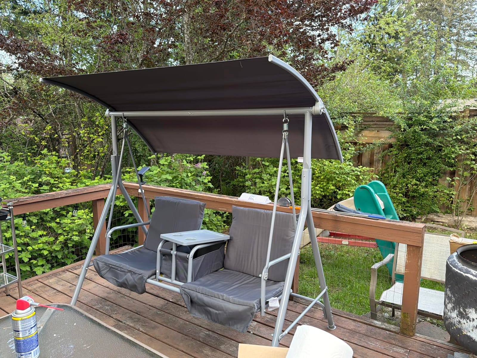 Outsunny 2 Person Porch Swing with Stand Canopy Outdoor Swing Gray customer photo 2