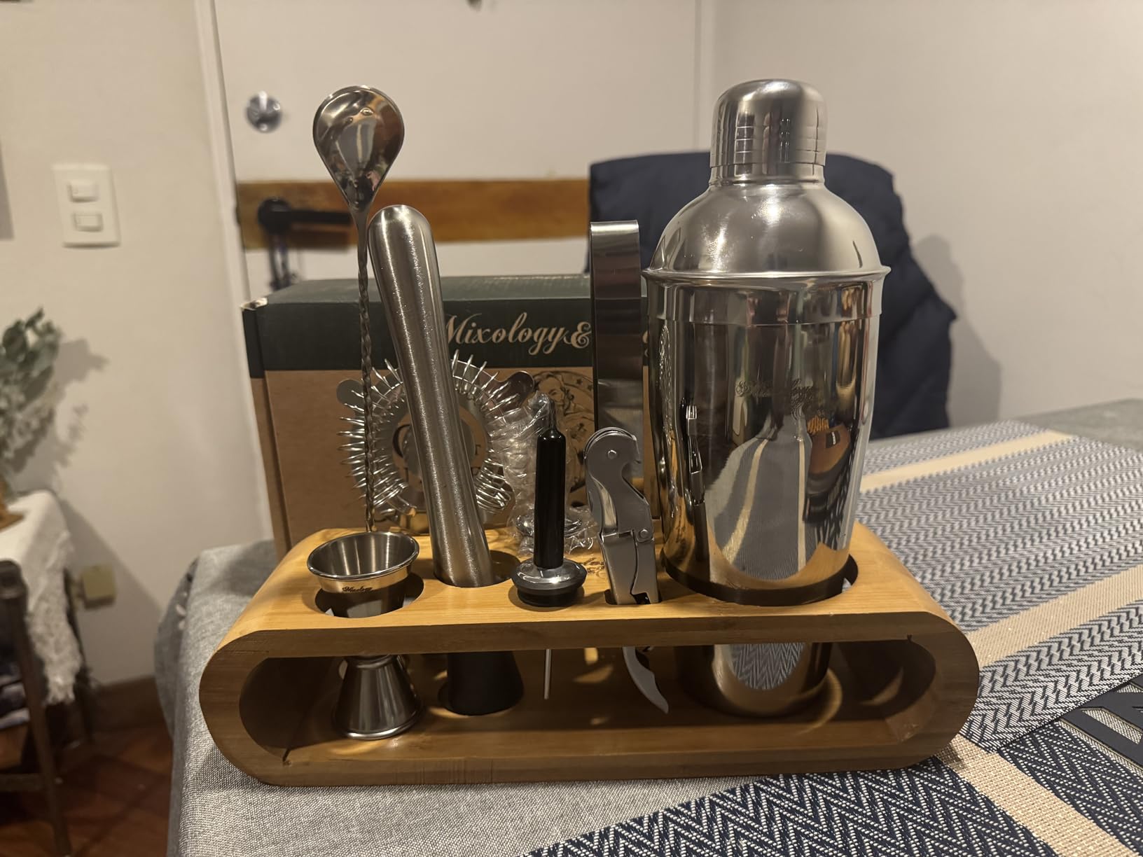 Mixology & Craft Cocktail Shaker Set with Dark Bamboo Stand - Professional 10-Piece Bartender Kit - Complete Bar Set & Cocktail Mixer Kit for Home (Gold) customer photo 2