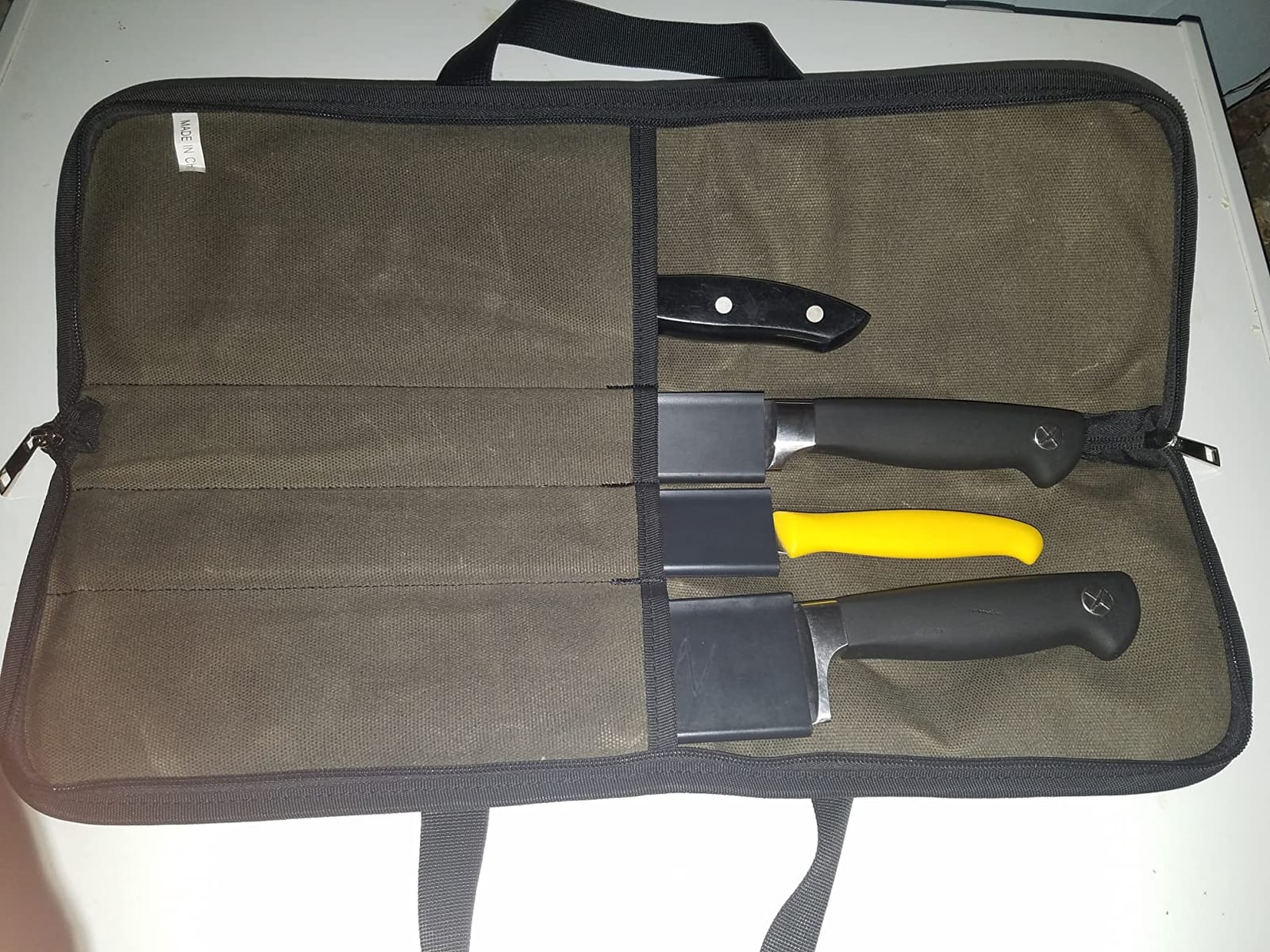4 Slots Chefs Knife Roll Bag Cutlery Storage Case Men Army Green customer photo 2