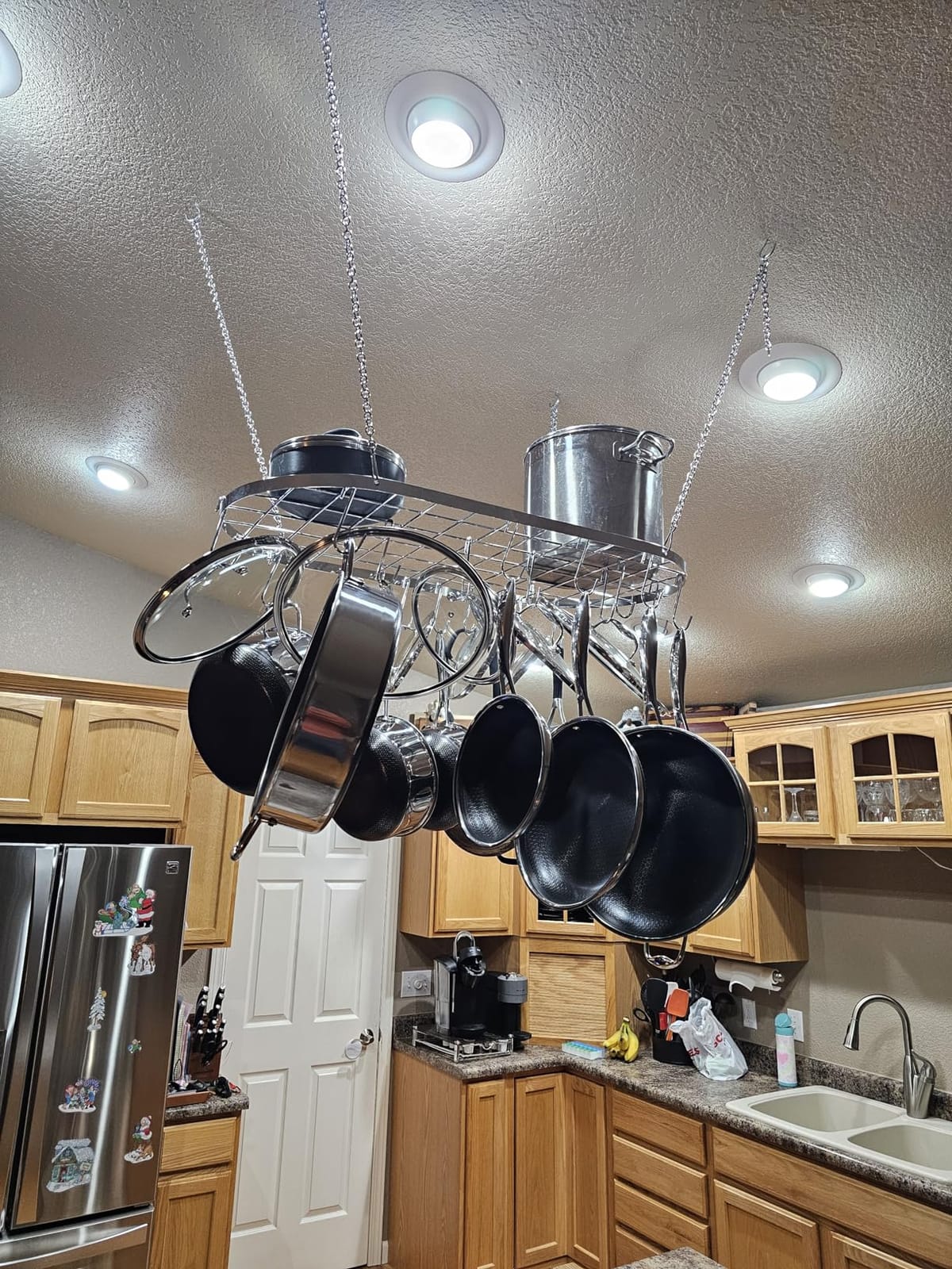 Vdomus Hanging Pot Rack - Ceiling Mount Kitchen Organizer for Pots and Pans with 15 Hooks - 33 x 17 Inches Heavy-Duty, Durable and Space-Saving Pan Holder - Silver customer photo 1