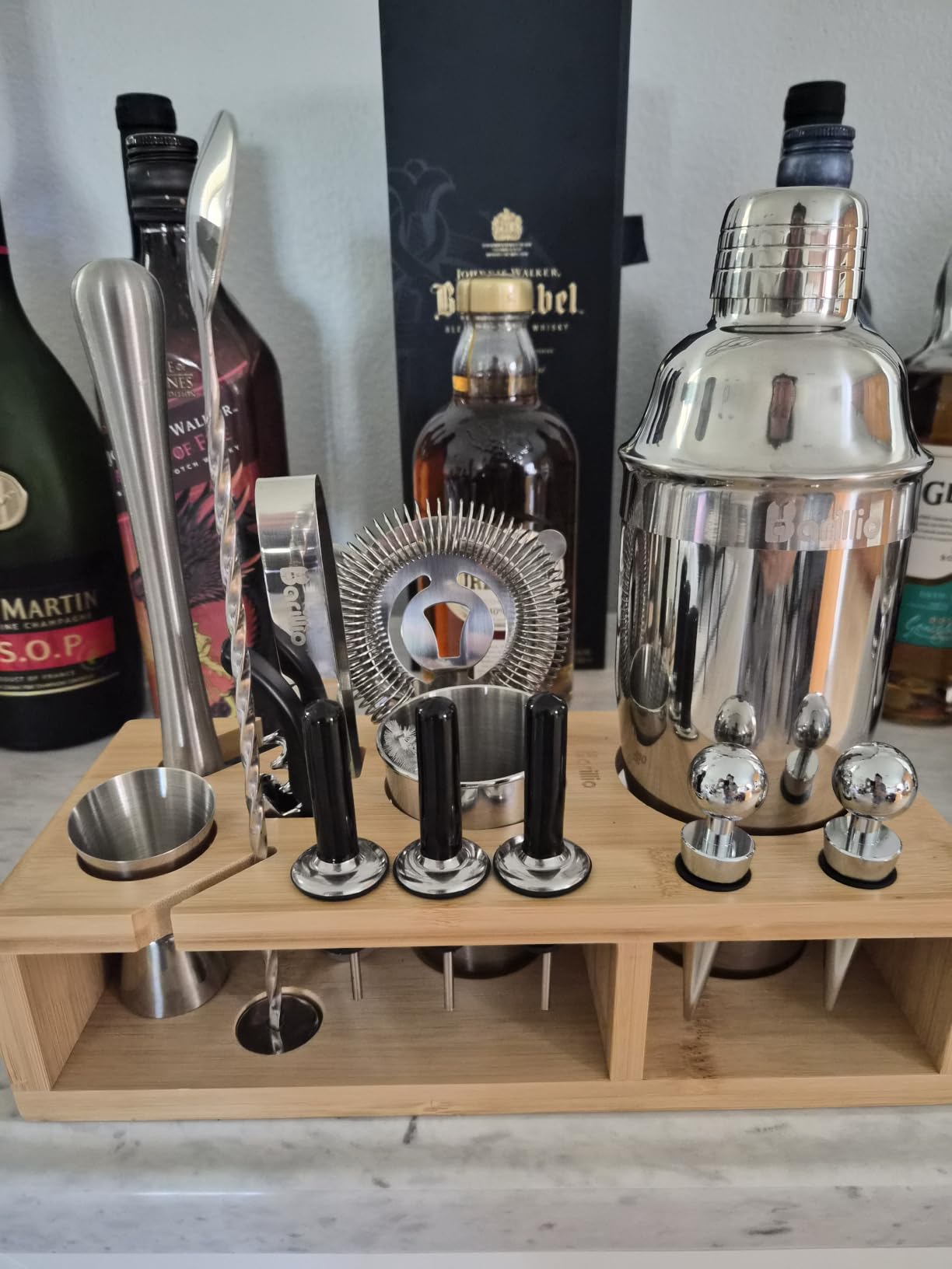 Barillio Gold Bartender Kit - Stainless-Steel Cocktail Shaker Set w/Bamboo Stand - Mixology Bar Tools w/Drink Shaker, Mixer Spoon and Muddler for Cocktails - Home Bar Accessories - 23-Pc Bar Set customer photo 2