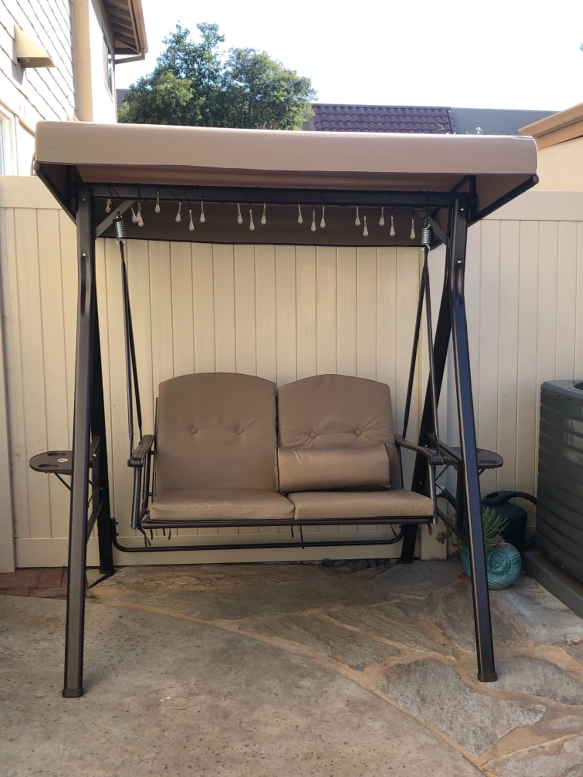 PURPLE LEAF Outdoor Swing 2-Seat with Canopy and Stand Durable Frame, Beige customer photo 1