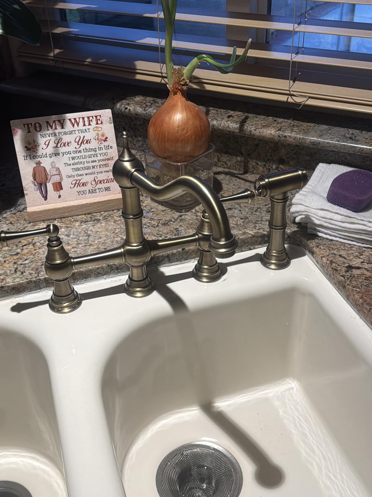 WOWOW Bridge Kitchen Faucet 2 or 3 Hole Without Sprayer, Brushed Nickel customer photo 2