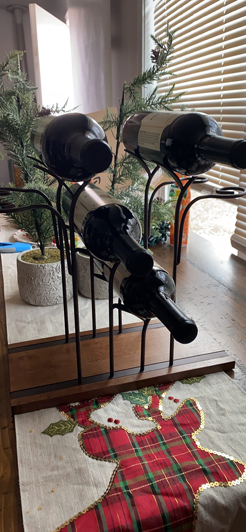 Tabletop Wood Wine Holder, Countertop Wine Rack, Hold 4 Wine Bottles and 4 Glasses, Perfect for Home Decor & Kitchen Storage Rack, Bar, Wine Cellar, Cabinet, Pantry, etc, Wood & Metal (Bronze) customer photo 1
