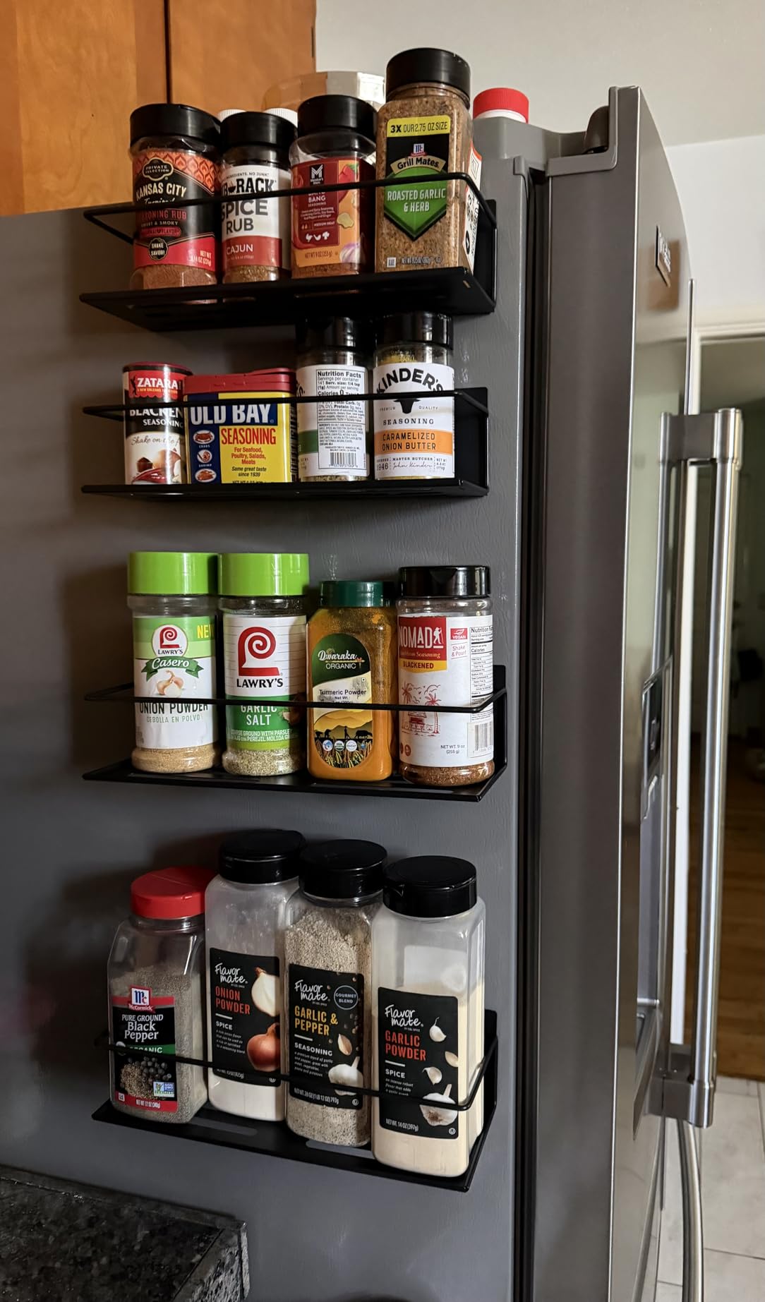 Magnetic Spice Rack For Refrigerator, Magnetic Fridge Shelf For Kitchen, Magnetic Shelf For Fridge Space Saving Black 4 Pack With Magnetic Paper Towel Holder customer photo 1