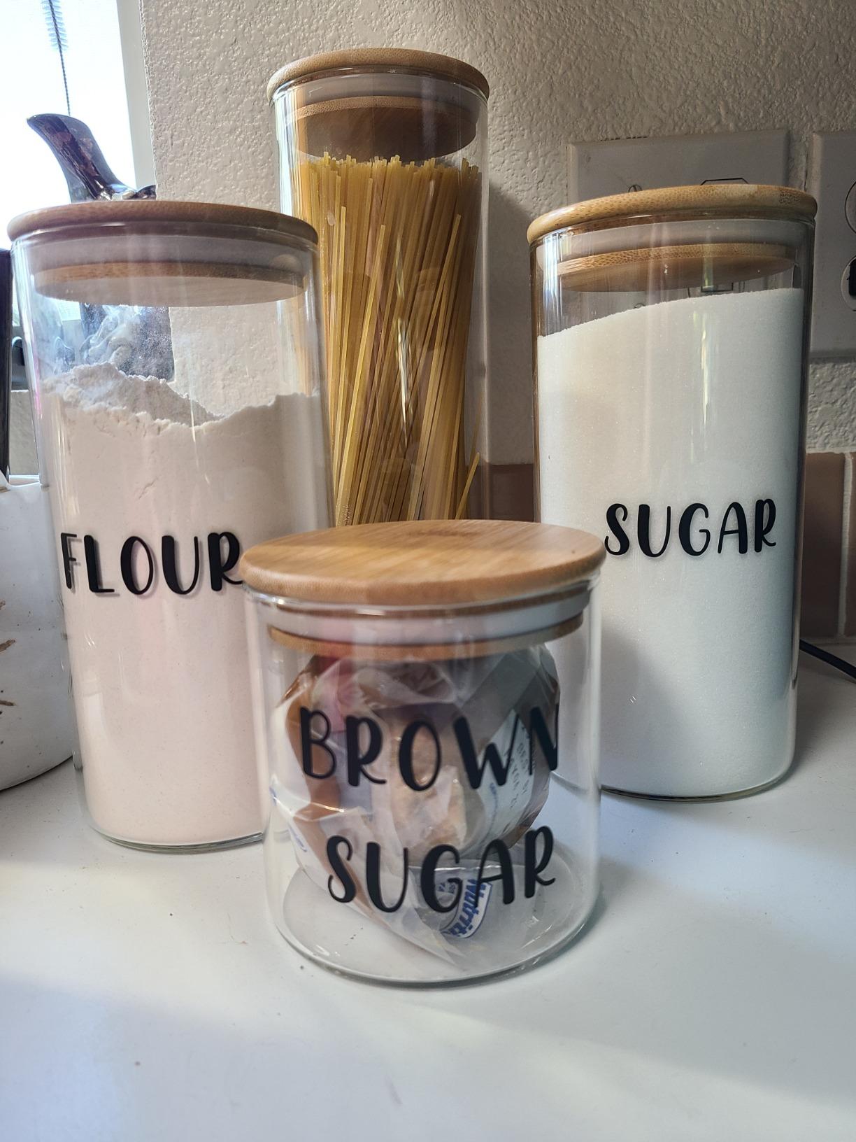 LEAVES AND TREES Y Stackable Kitchen Canisters Set, Pack of 5 Clear Glass Food Storage Jars Containers with Airtight Bamboo Lid for Candy, Cookie, Rice, Sugar, Flour, Pasta, Nuts customer photo 2