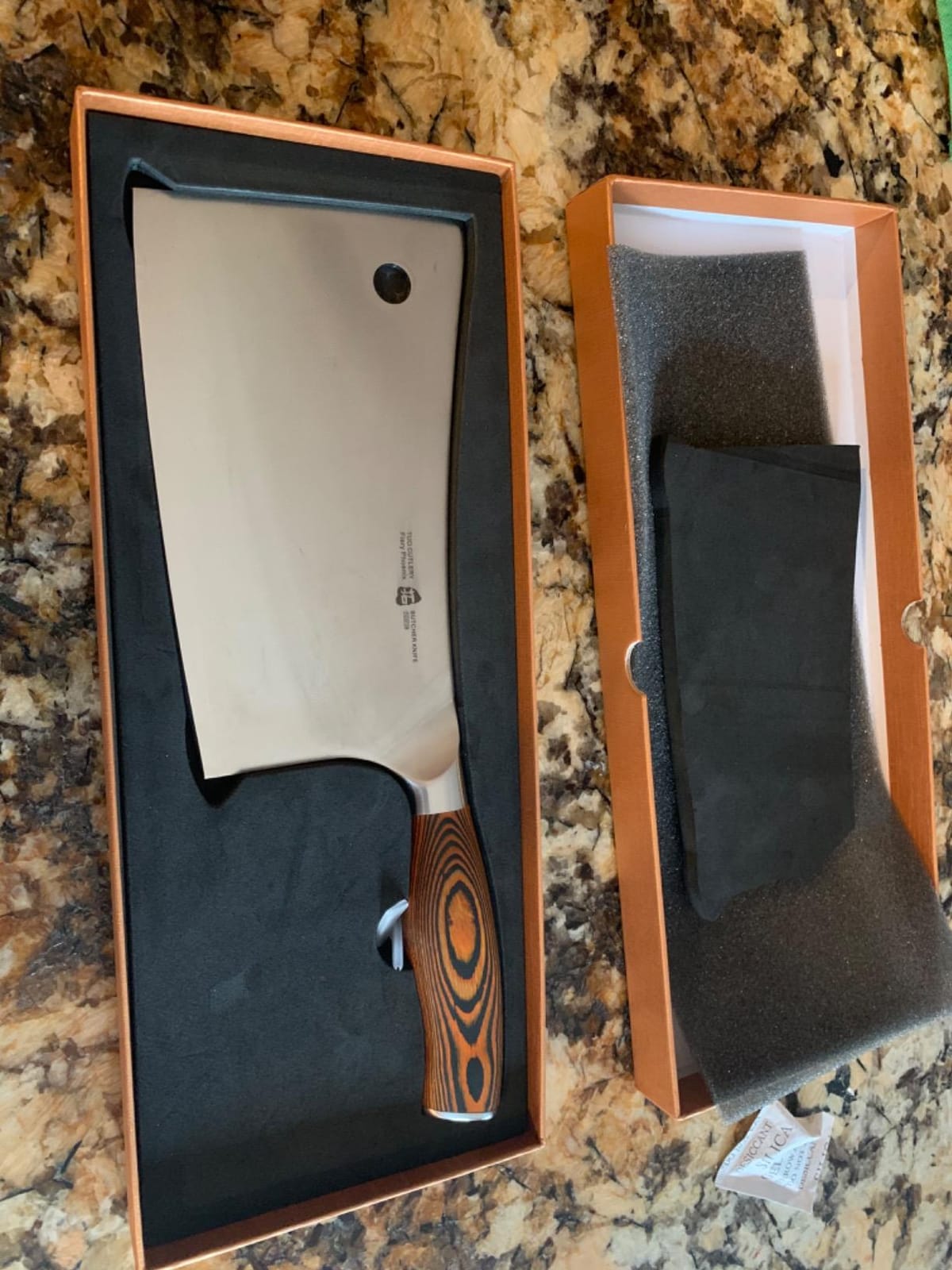TUO Meat Cleaver, 7 inch Heavy Duty Bone Chopper, High Carbon German Stainless Steel Butcher Knife, Pakkawood Handle Kitchen Chopping Knife with Gift Box - Fiery Phoenix Series customer photo 2