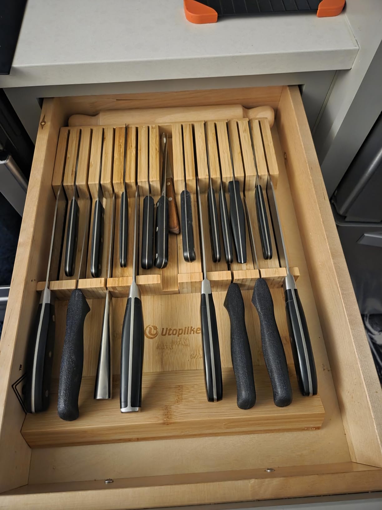 Utoplike In-drawer Knife Block Bamboo Kitchen Knives Drawer Organizer Large customer photo 1