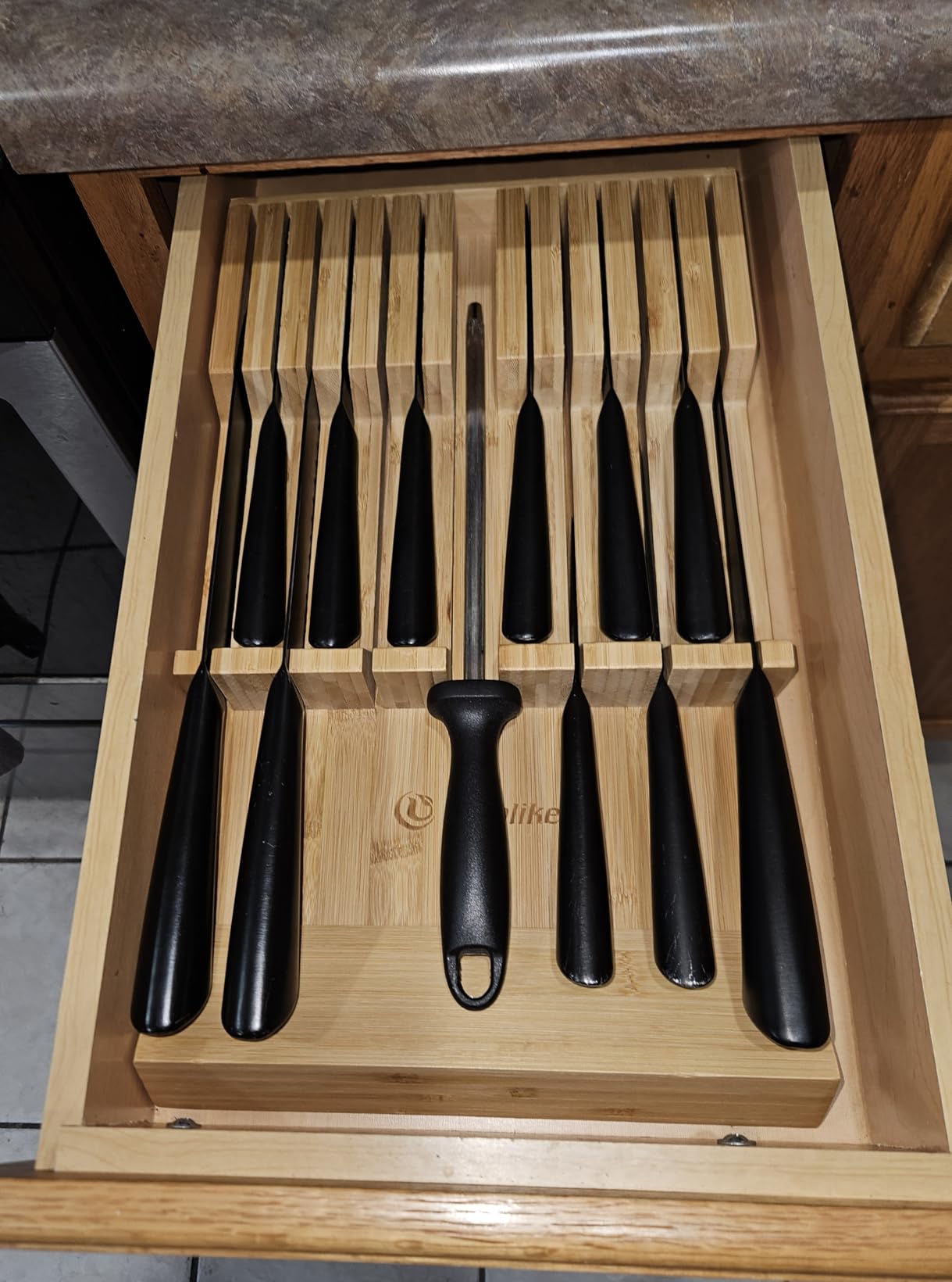 Utoplike In-drawer Knife Block Bamboo Kitchen Knives Drawer Organizer Large customer photo 2