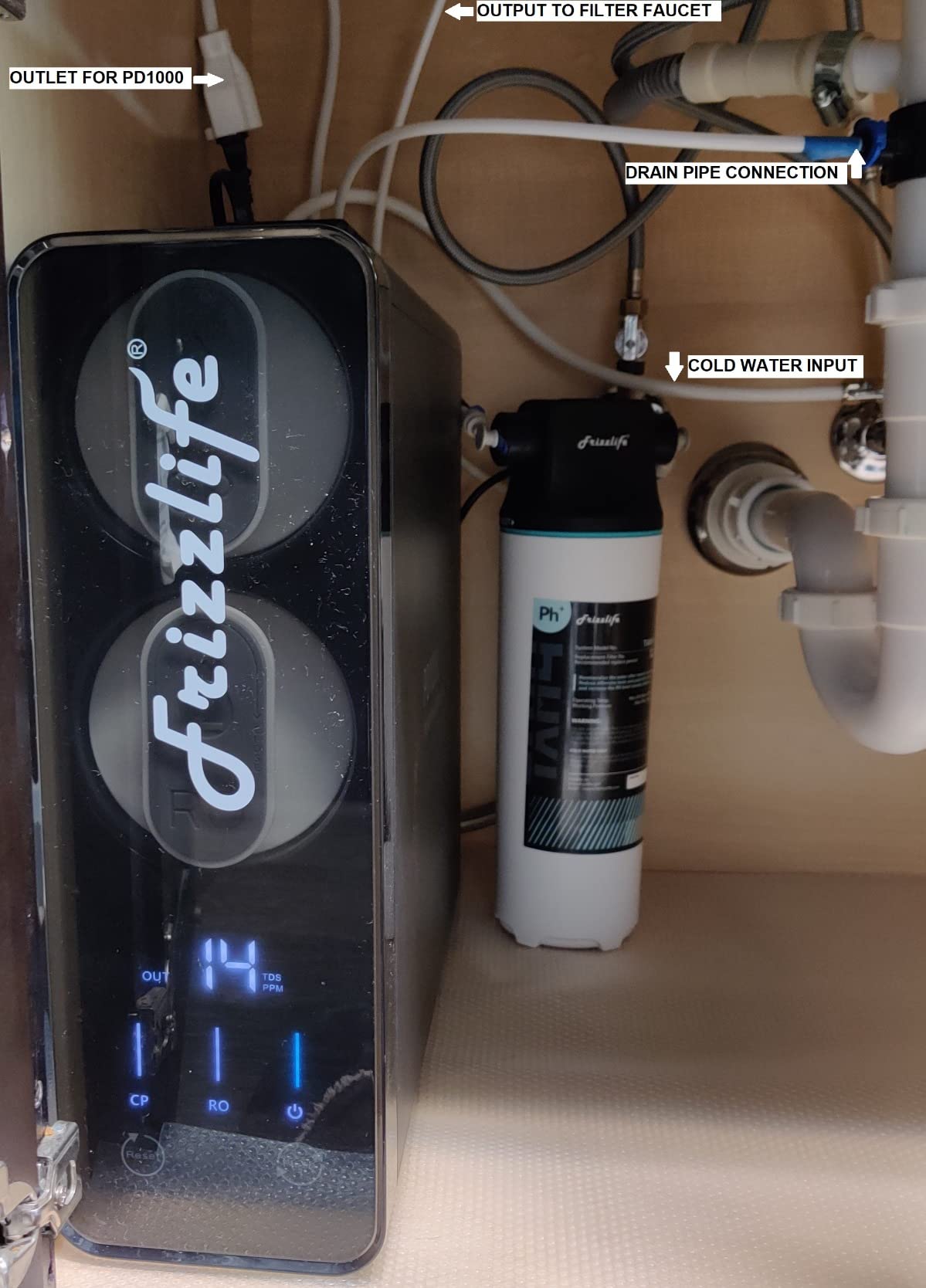 Frizzlife Reverse Osmosis Water Filter - Alkaline Mineral pH+, NSF/ANSI 58&53&42&372 Standard, 600GPD Tankless RO Reverse Osmosis System, Under Sink, 2:1 Pure to Drain, Reduce FPAS/PFOA, PD600-TAM3 customer photo 2