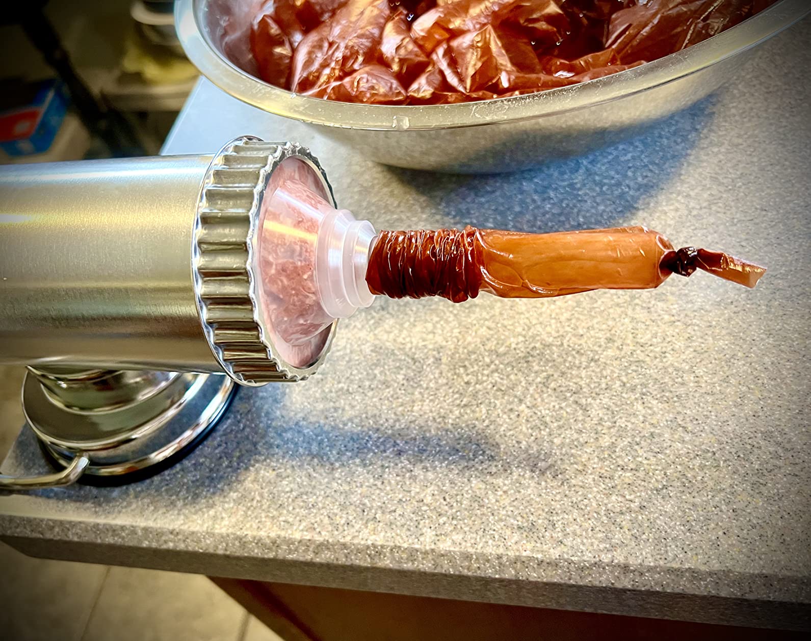 Lawei 2 LBS Sausage Stuffer - Horizontal Kitchen Stuffing Maker Stainless Steel Meat Sausage Machine for Household Commercial customer photo 1