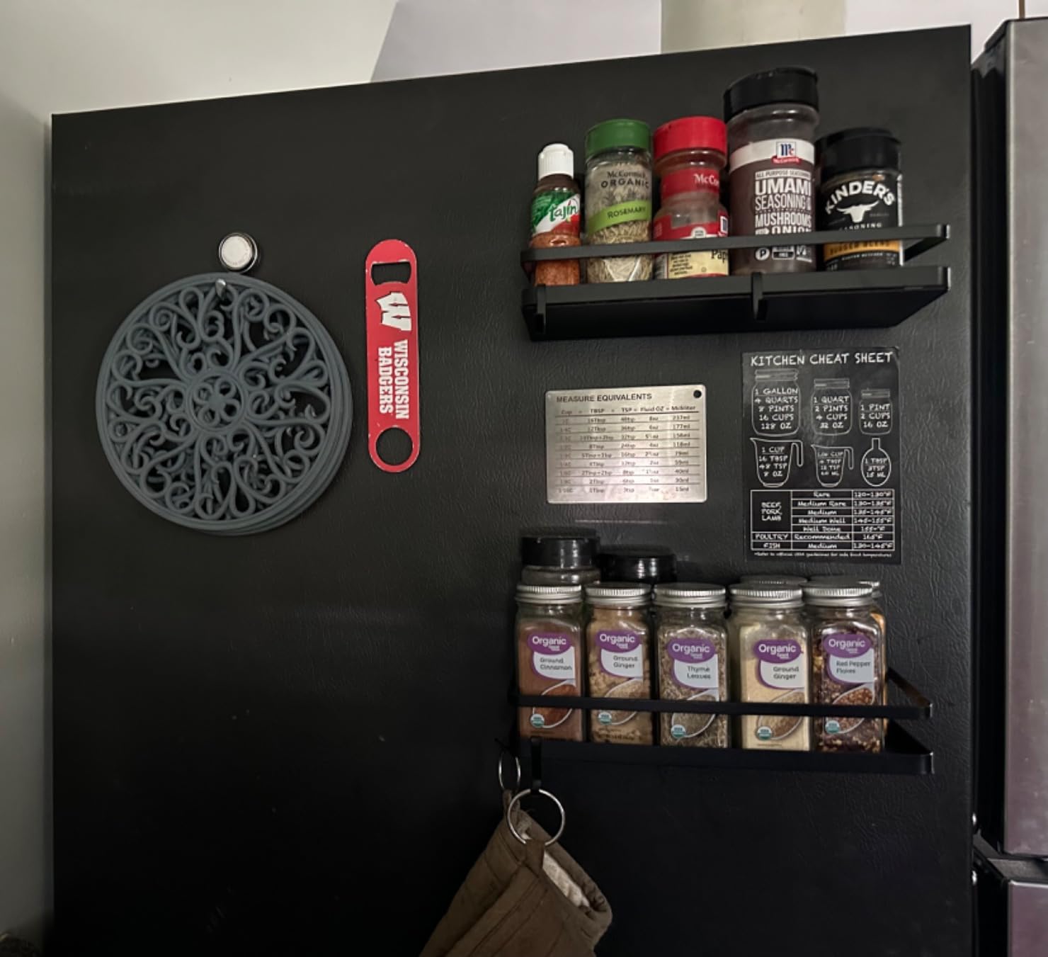 Magnetic Spice Rack, Thipoten Strong Magnetic Shelf with 2 Removable Hooks, Perfect Space Saver for Small Kitchen/ Apartment, Awesome Metal Cabinet for Holding Spices, Jars, Bottle, Beve(Black, 2Pack) customer photo 1