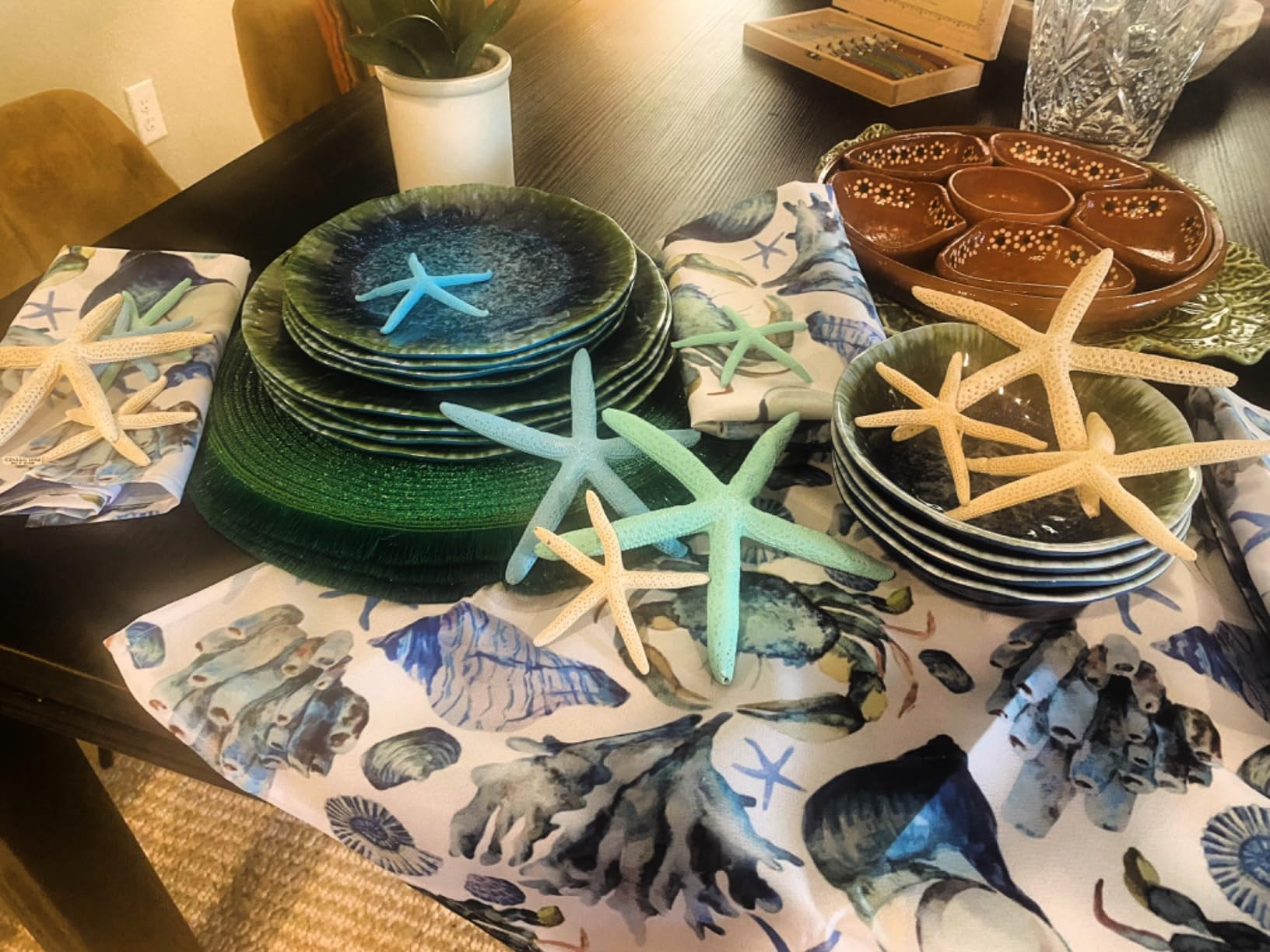 Melamine Dinnerware Set 12 PCS Teal Turquoise Tableware Plates Bowls Blue Green Dishwasher Safe Not Microware Not Oven customer photo 2