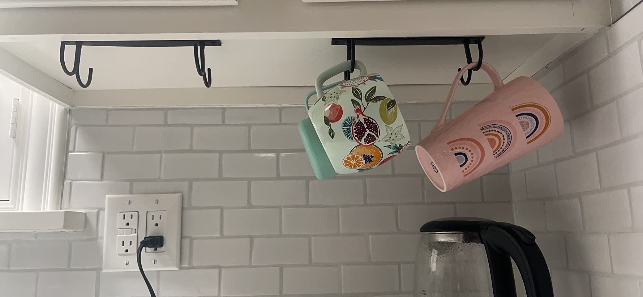 FOMANSH Mug Rack Under Cabinet - Coffee Cup Holder, 12 Mugs Hooks Under Shelf, Display Hanging Cups Drying Hook for Bar Kitchen Utensils Black customer photo 1