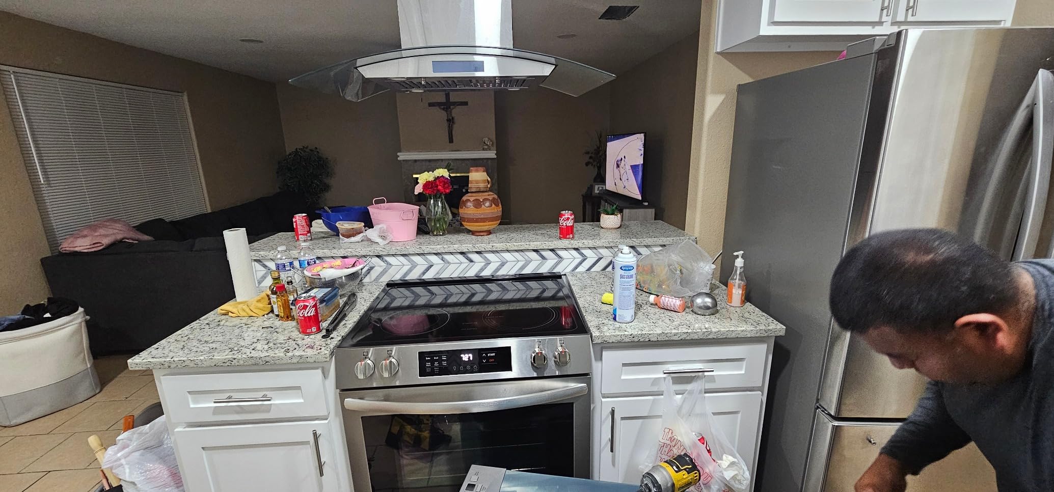 Tieasy Island Range Hood 36 inch 700 CFM Ceiling Mount Kitchen Stove Hood Ducted with Tempered Glass 4 LED Lights Touch Control 3 Speed Fan Permanent Filters customer photo 1