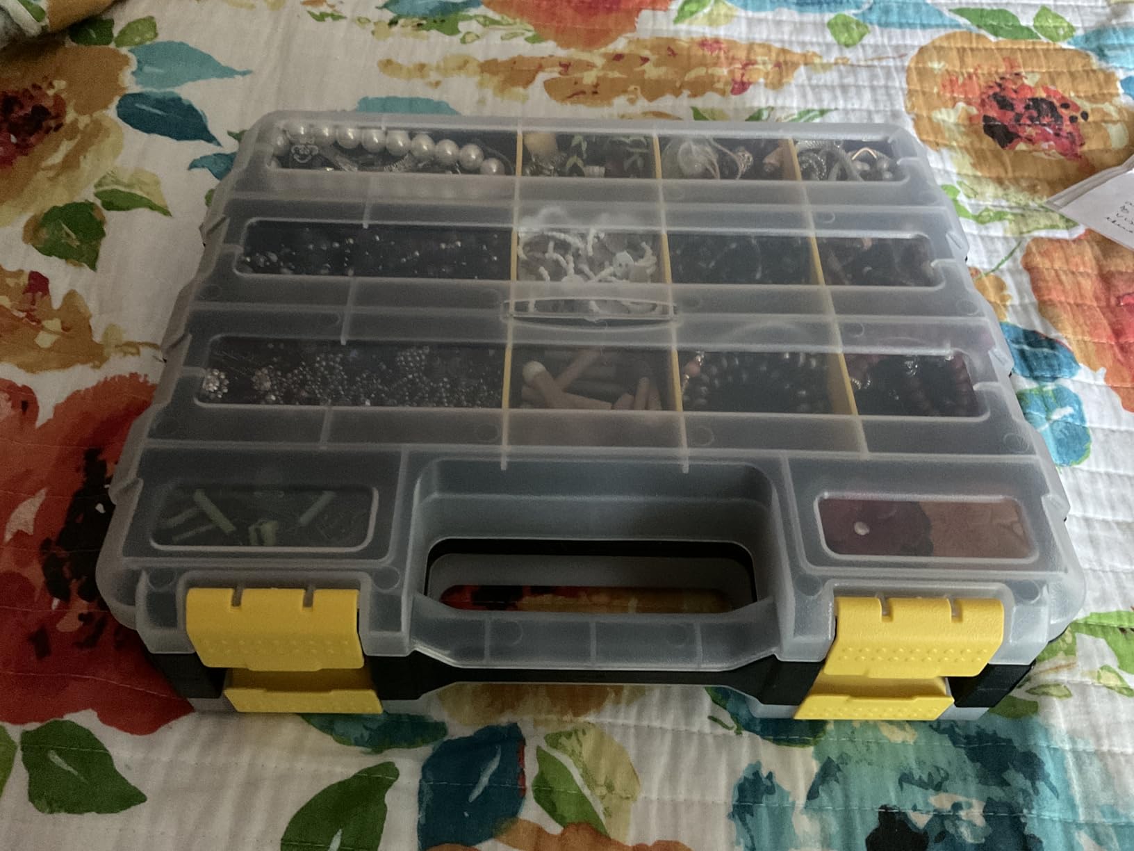 Mayouko Double Side Tools Organizer, Customizable Removable Plastic Dividers, Hardware Box Storage, Excellent for Screws,Nuts,Small Parts, 34-Compartment, Black/Orange,12.6