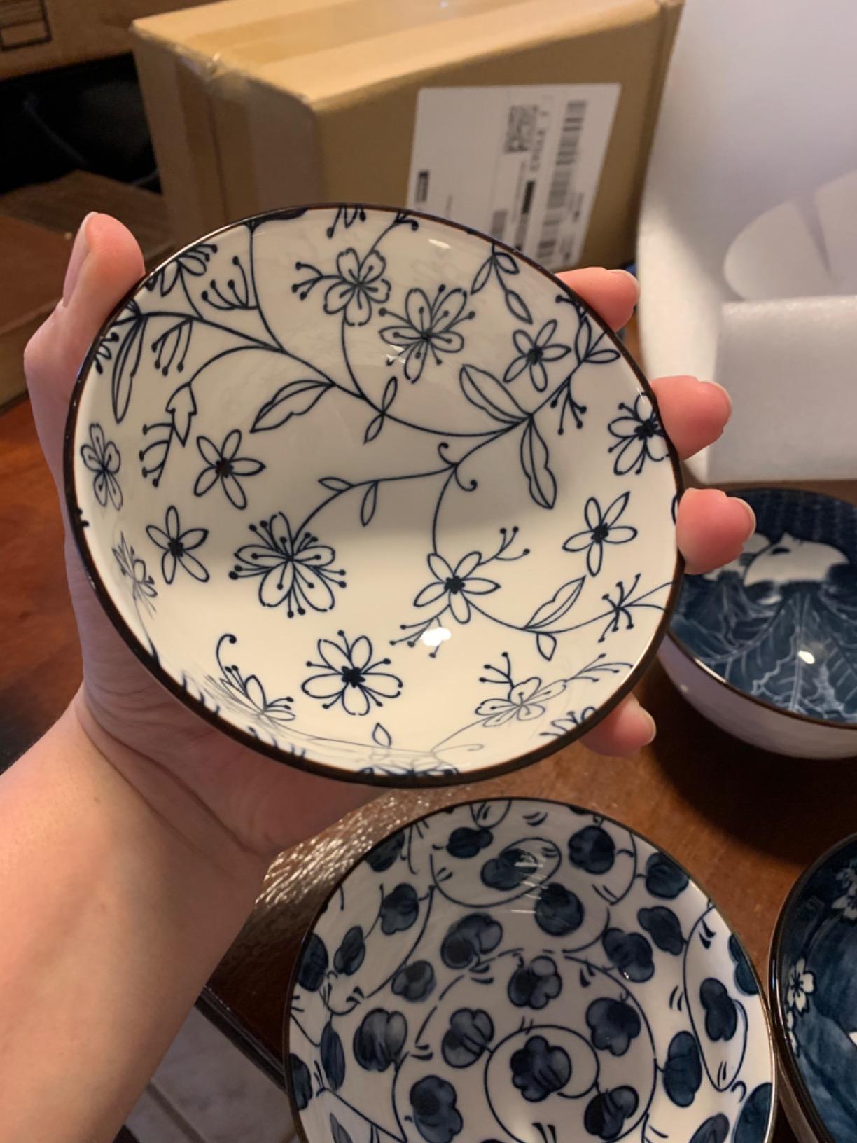 Japanese Style Ceramic Rice Bowls,10 Ounces Small Salad,Soup,Ice Cream Snack Dip Bowl Set of 6,Blue and White Floral Microwave Safe for Kitchen (4.5 inch) customer photo 1