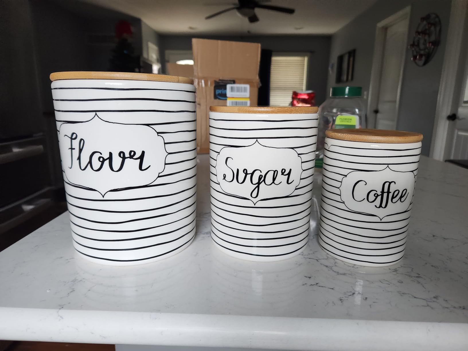 10 Strawberry Street Labeled Ceramic Kitchen Canister Set, Set of 3, Coffee Sugar Flour, White/Black, Bamboo Lids customer photo 2