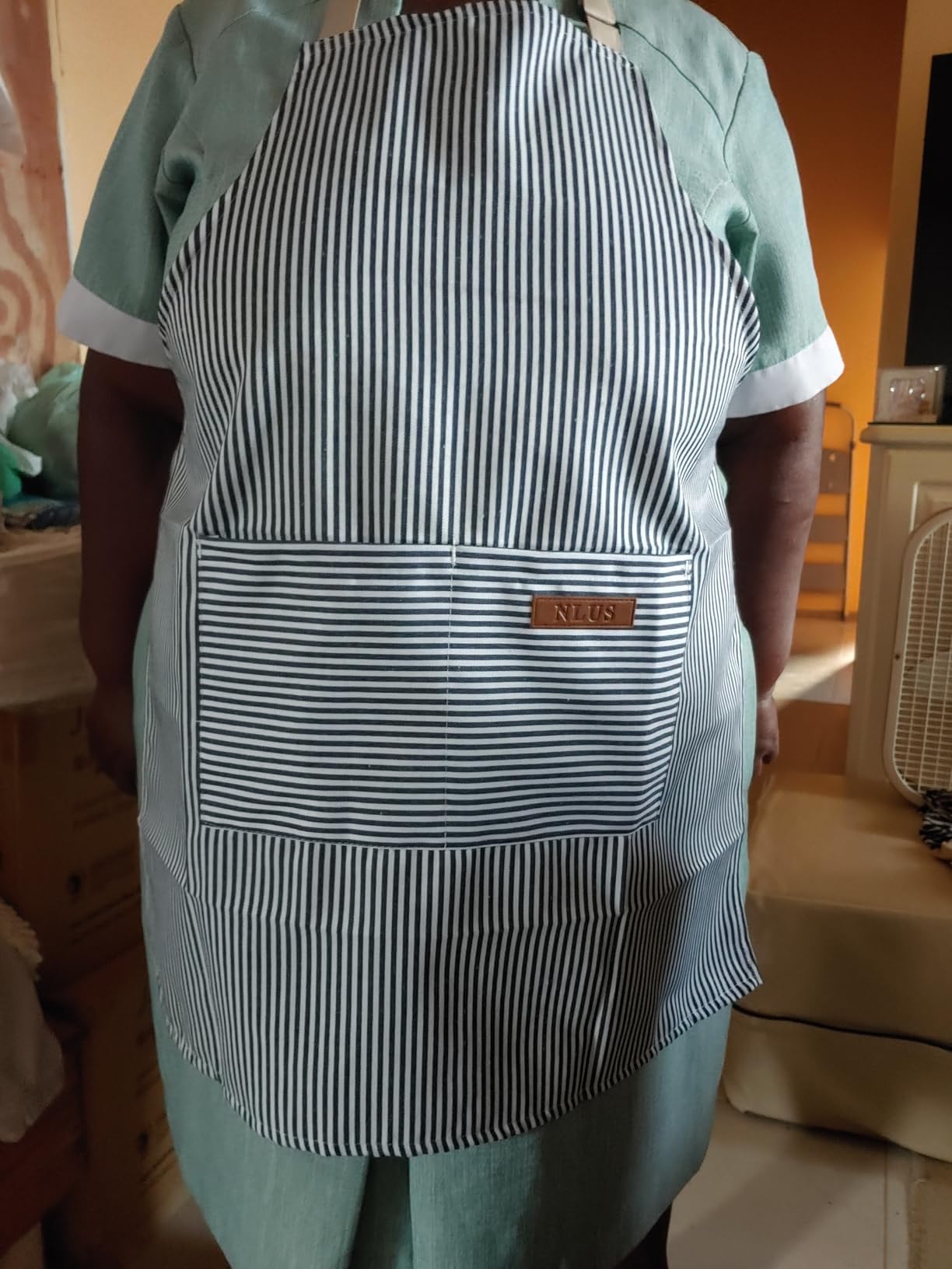 NLUS 2 Pack Kitchen Cooking Aprons, Adjustable Bib Soft Chef Apron with 2 Pockets for Men Women(Black/Brown Stripes) customer photo 1