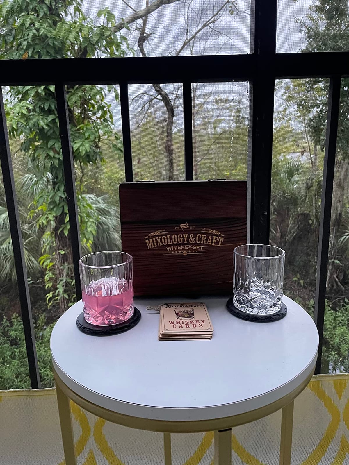 Mixology & Craft Whiskey Stones Gift Set: with Two 10oz Lead-Free Crystal Whiskey Glasses, 8 Whiskey Stones with Velvet Bag, 2 Slate Coasters & Recipe Cards in Wooden Crate | Great customer photo 2