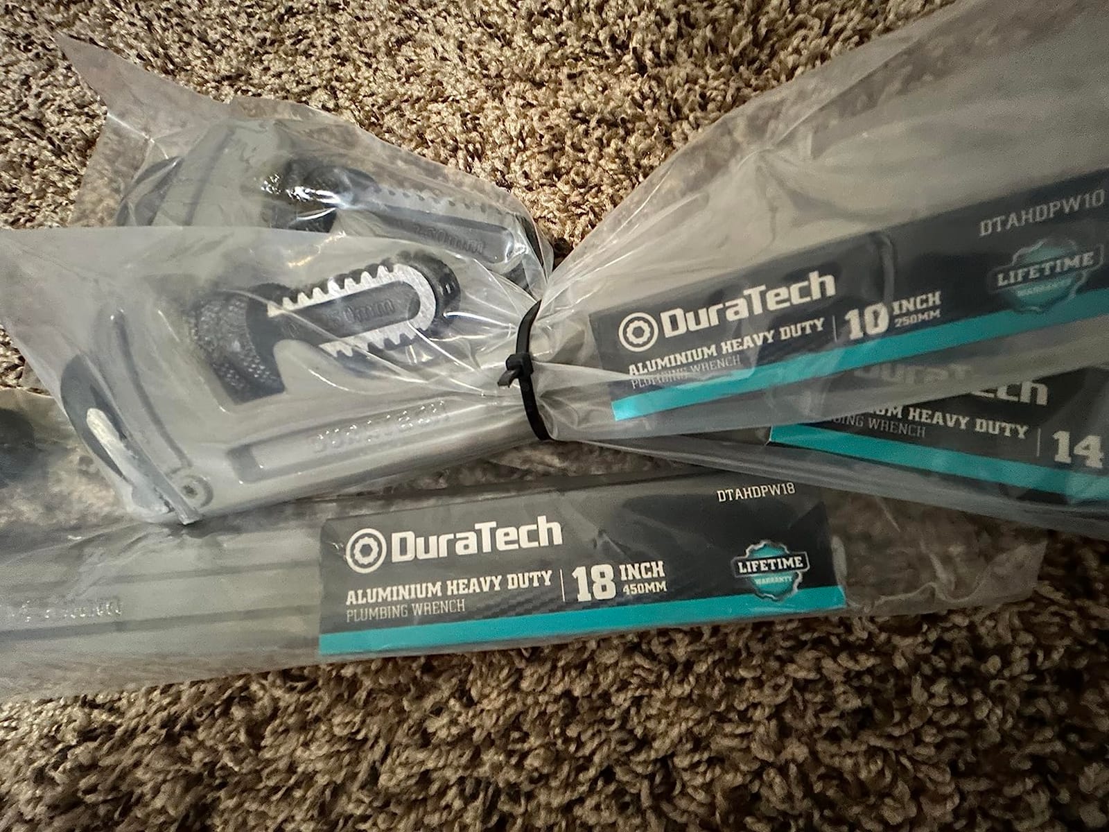 DURATECH 3-Piece Aluminum Straight Pipe Wrench Set, 10