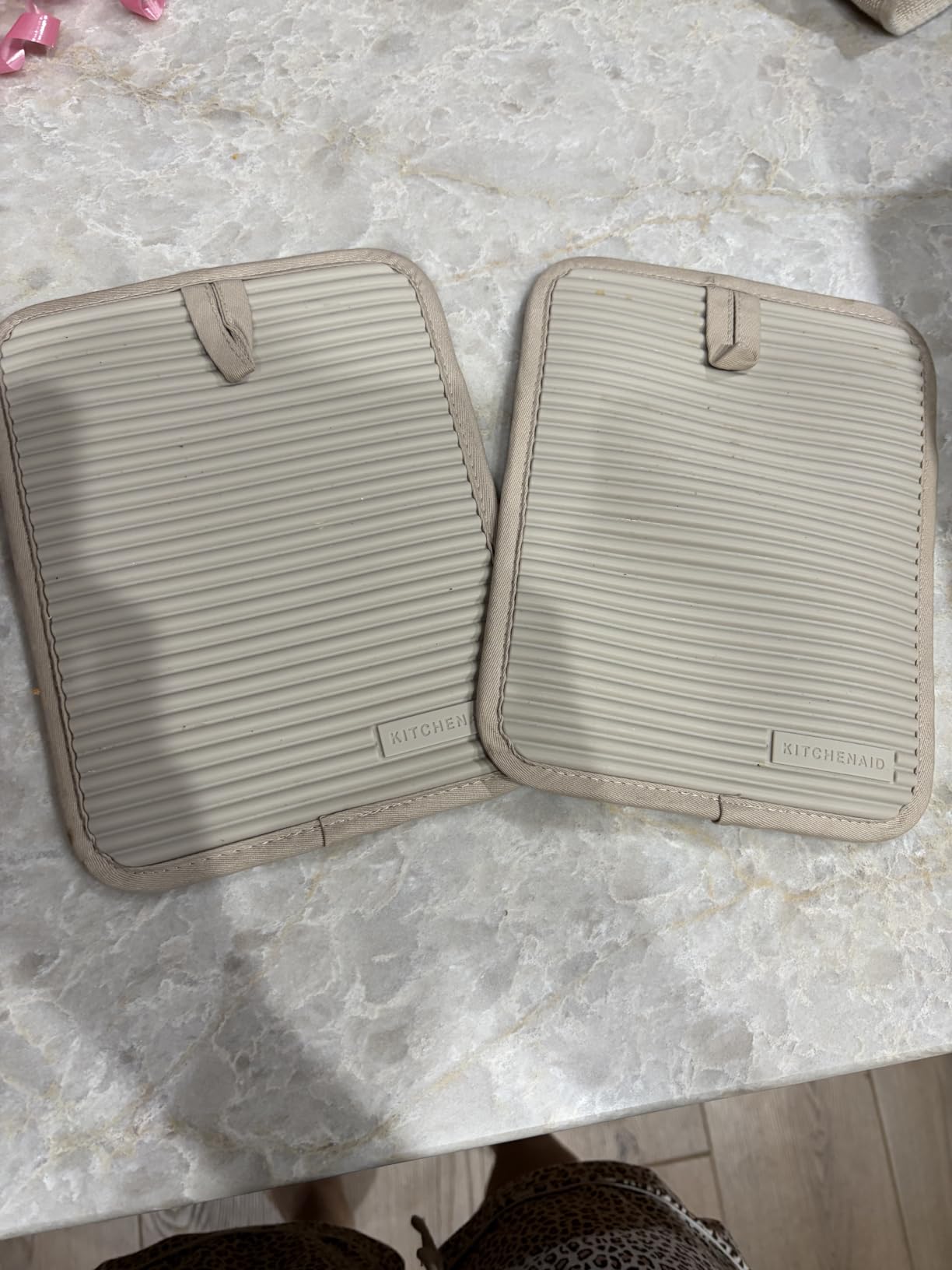 KitchenAid Ribbed Soft Silicone Pot Holder 2-Pack Set, Milkshake Tan, 7