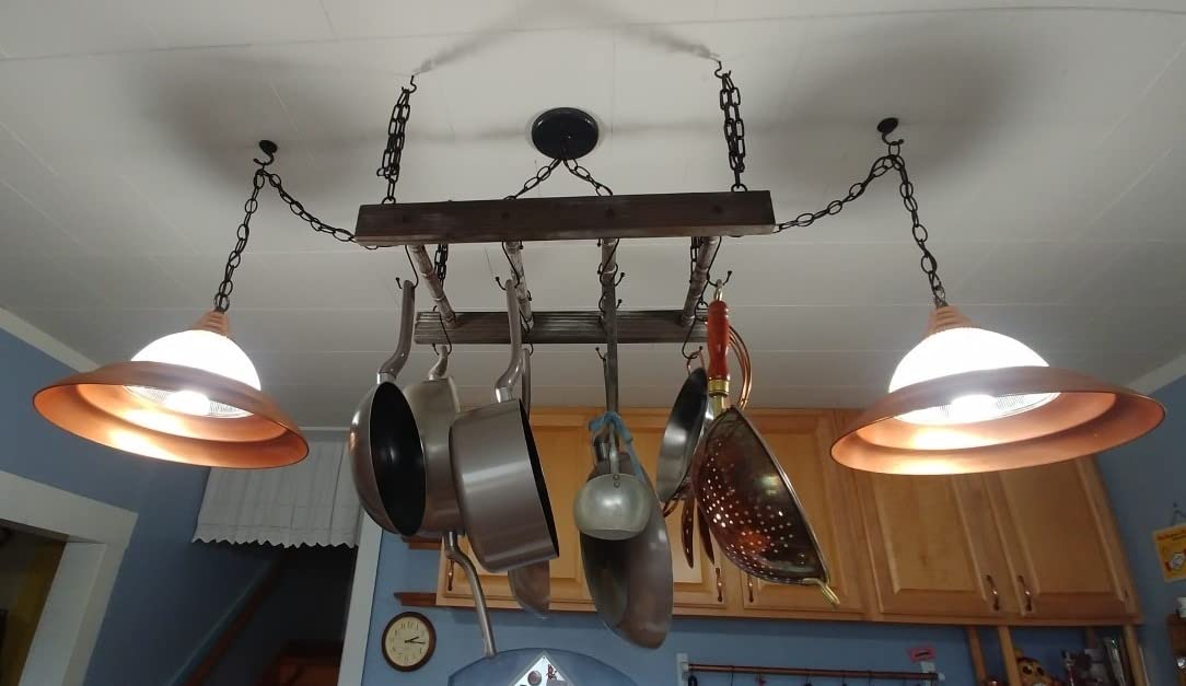 J JACKCUBE DESIGN Hanging Pot Rack Pan Ceiling Wall Mounted Hanger Multi- Purpose Rustic Wood and Metal Cookware Kitchen Storage Organizer With Utility 16 Hooks - MK603B customer photo 1