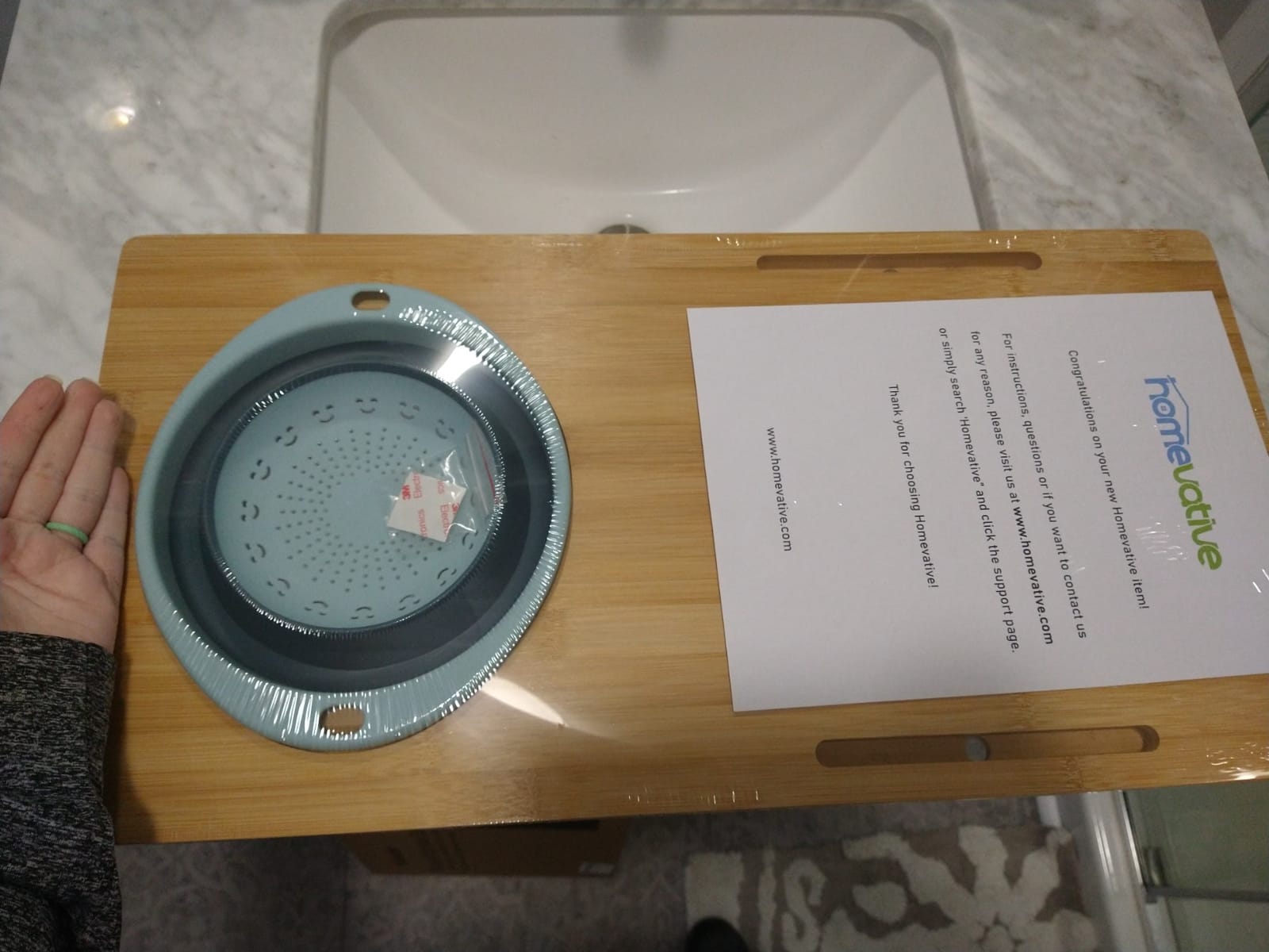 Homevative Over the Sink Bamboo Cutting Board with Collapsible/Removable Strainer and Phone Slots customer photo 1