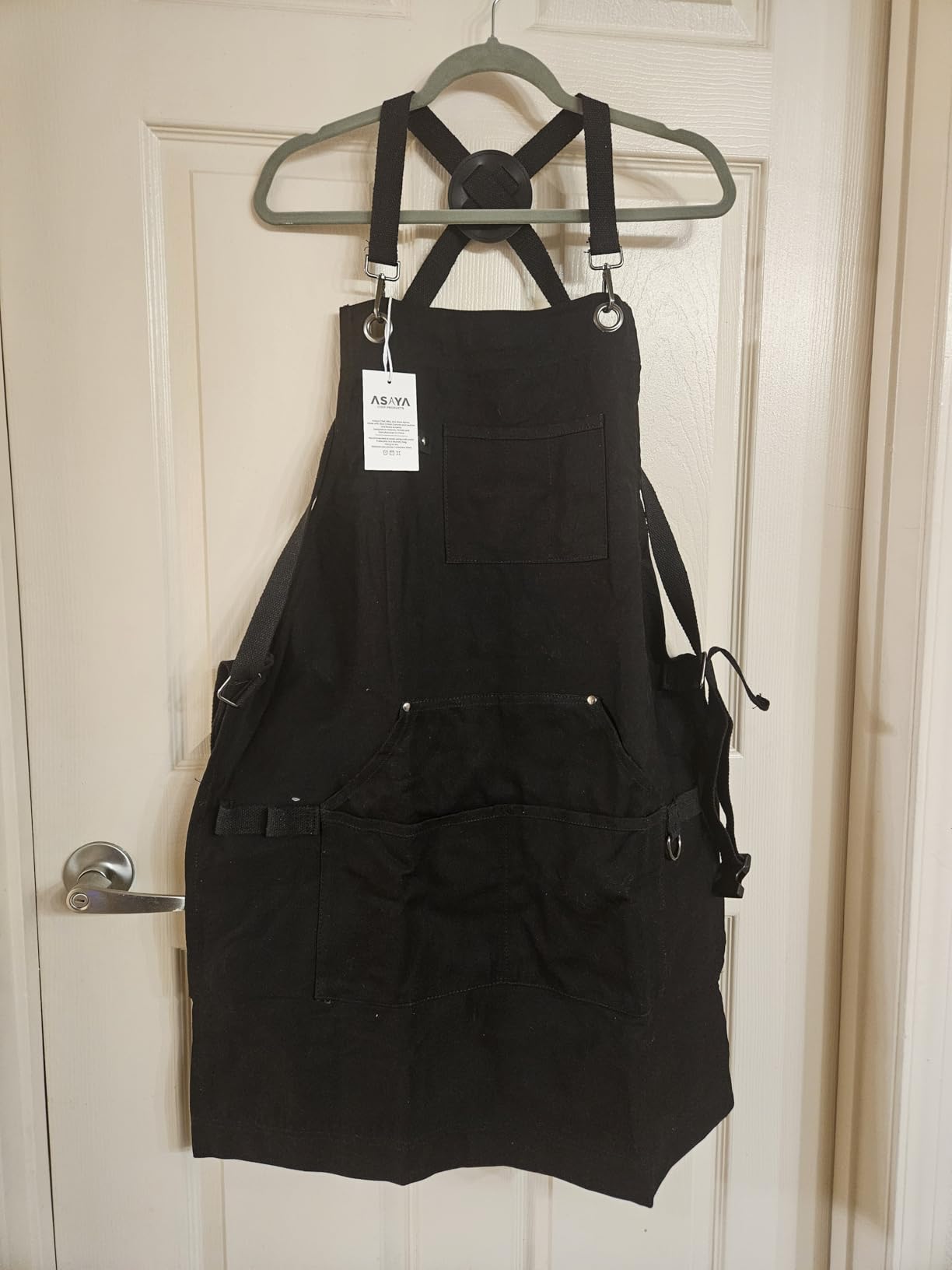 Asaya Chef and BBQ Apron with Bottle Opener and Hand Towel - 10oz Cotton Canvas, Stainless Steel Hardware - Cross Back Straps customer photo 2