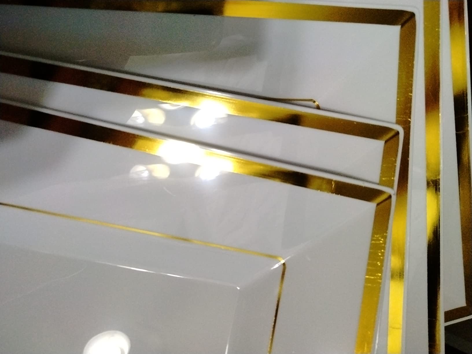 Elegant Plastic Serving Tray & Platter Set (6pk) - White & Gold Rim Disposable Serving Trays & Platters for Food - Weddings, Upscale Parties, Dessert Table, Cupcakes - 8 x 12.85 inches customer photo 1