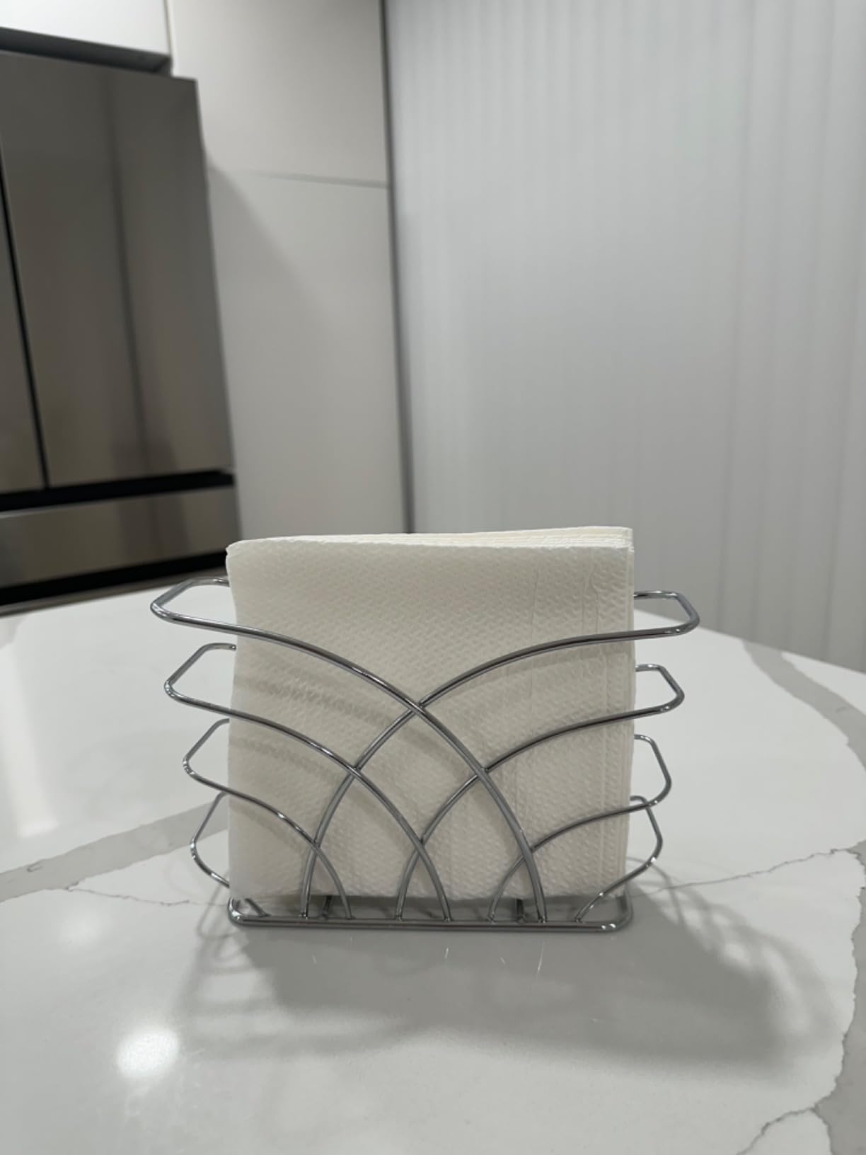 Napkin Holder for Table, Silver Iron Upright Paper Dispenser customer photo 1