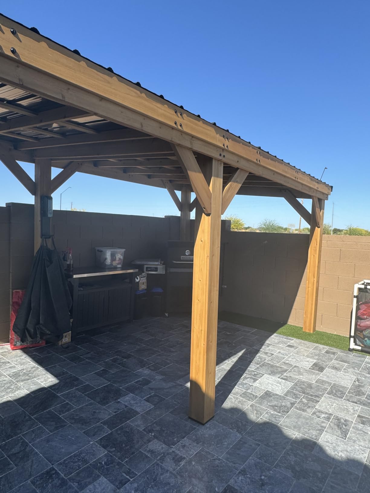 Backyard Discovery Saxony 8' x 5' Cedar Wood BBQ Grill Gazebo Pavilion with Hardtop Galvanized Steel Roof, Bar Tops, Powerport, Snow Support, Wind Resistance, Cook Station for Outdoor Patio or Deck customer photo 2