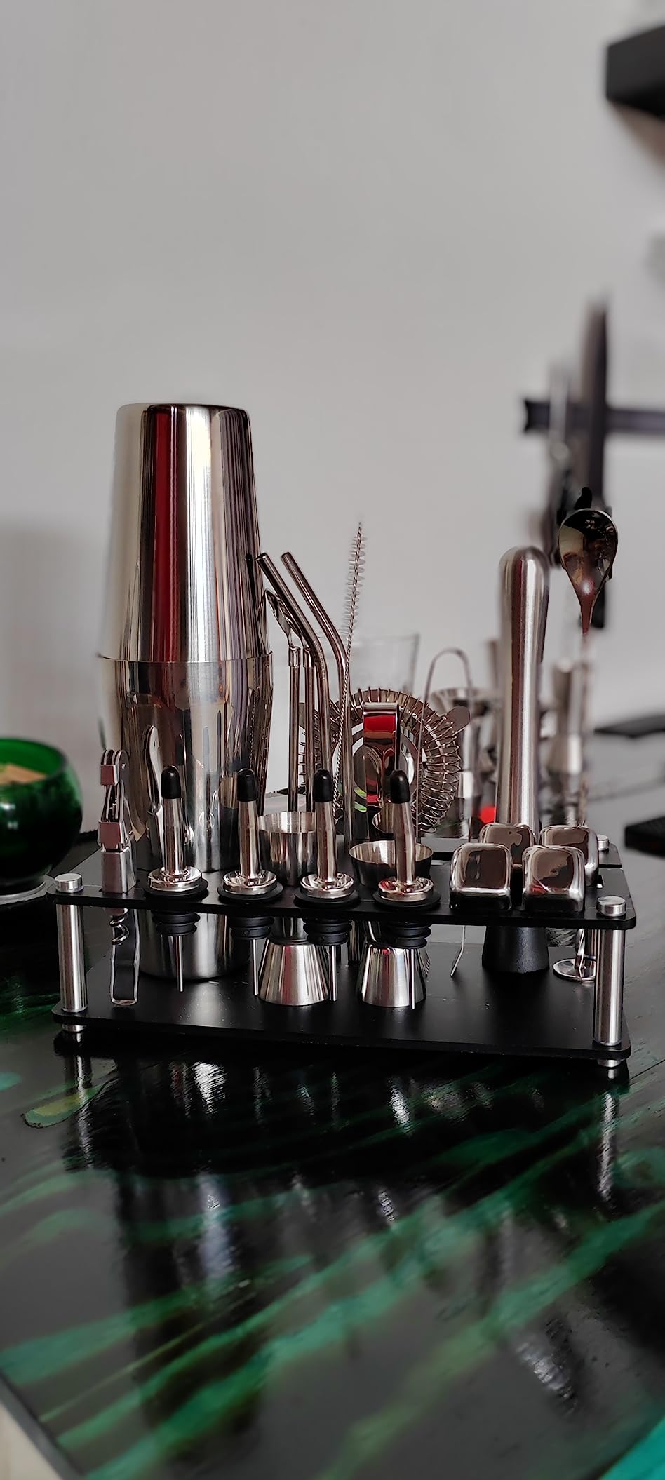 KINGROW Cocktail Shaker Set, 23 Piece Bartender Kit with Stand Silver customer photo 2