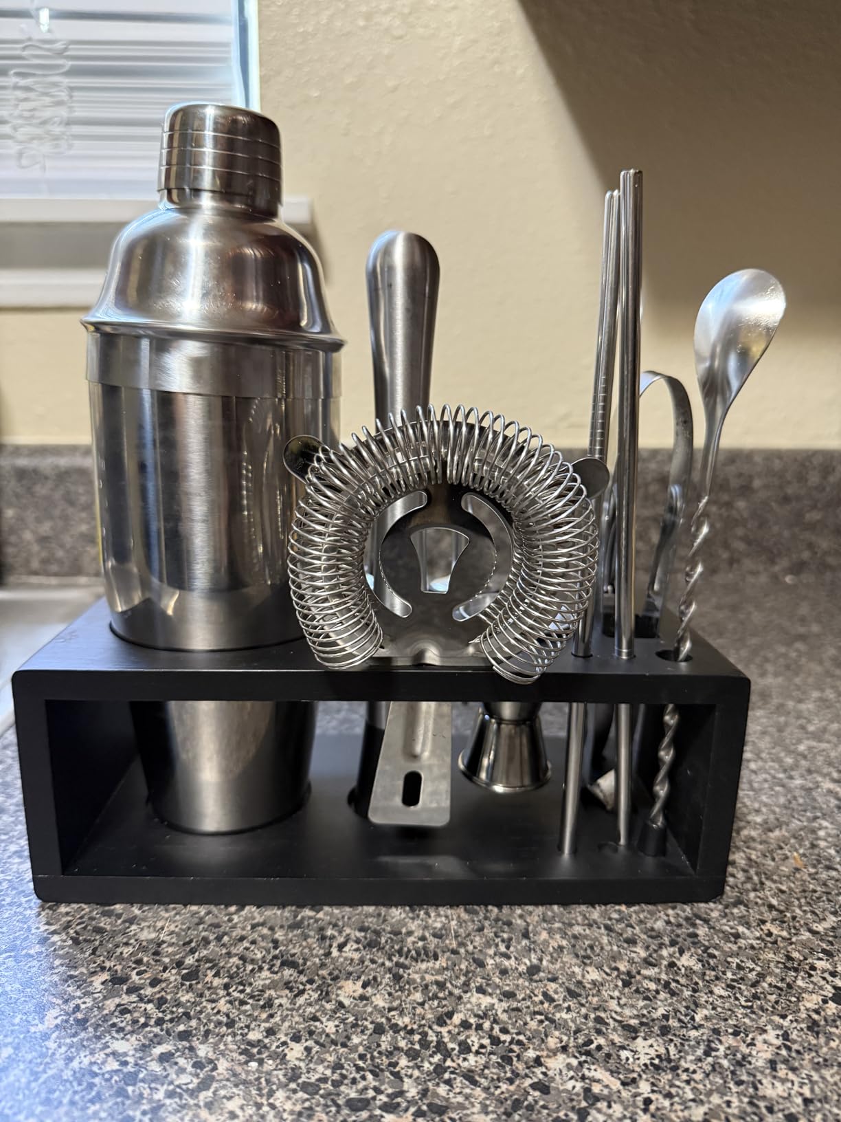 Mixology Bartender Kit with Stand - 15 Piece Bar Tool Set, Silver Bar Set Cocktail Shaker Set for Drink Mixing - Includes Martini Shaker, Jigger, Strainer, Bar Mixer Spoon, Tongs, Opener | Gift Idea customer photo 1