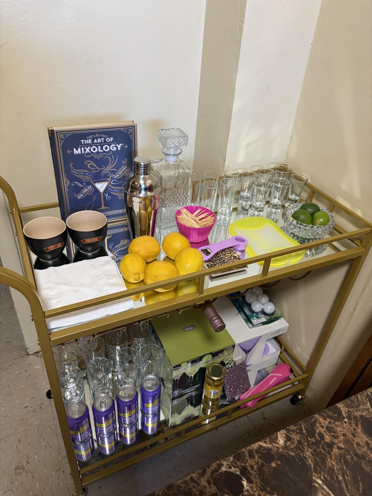 VASAGLE Bar Cart with 2 Mirrored Shelves, Wine Holders, Glass Holders customer photo 1