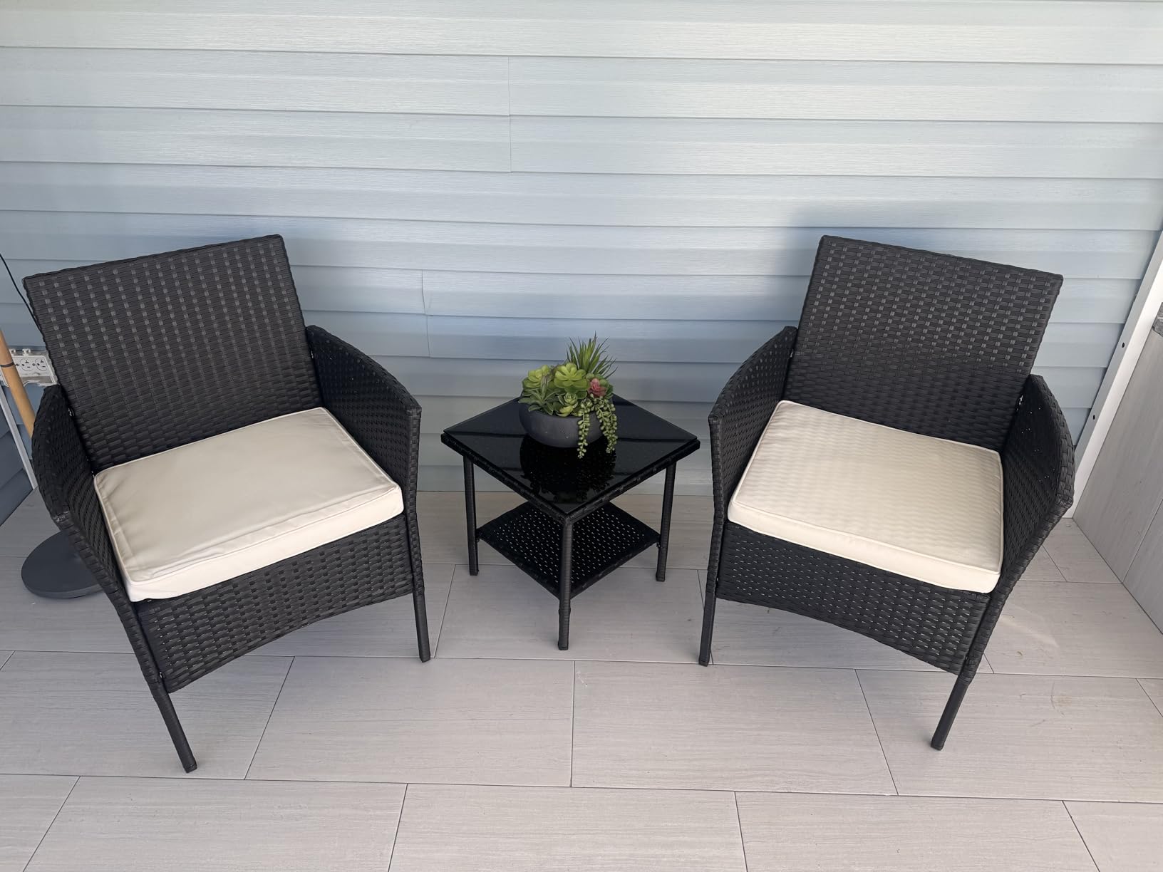FDW 3-Piece Patio Furniture Set | Black & Beige | Outdoor Wicker Furniture customer photo 2