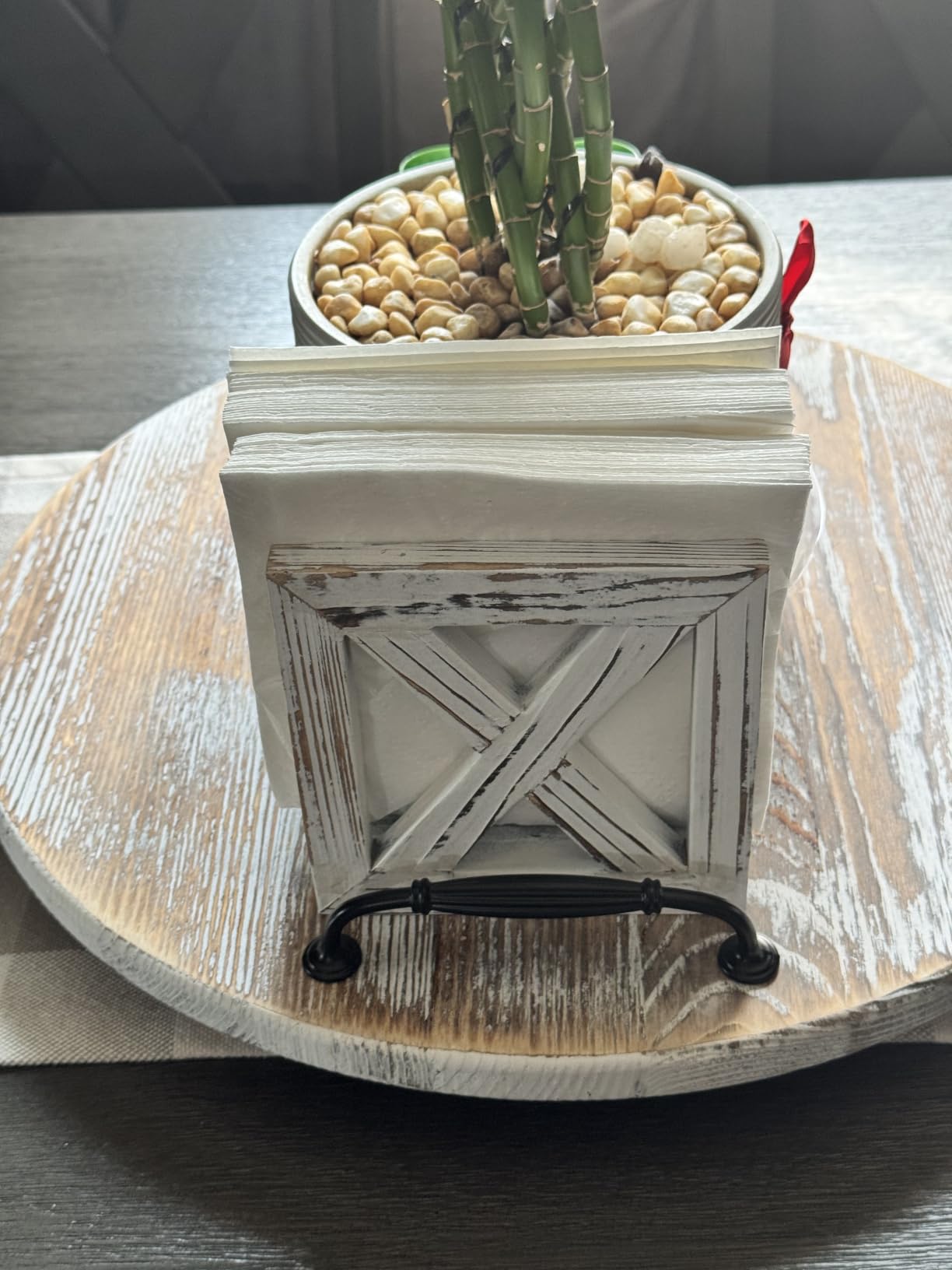 PUERSI Farmhouse Wooden Napkin Holder for Tables, Rustic Kitchen Decor customer photo 1