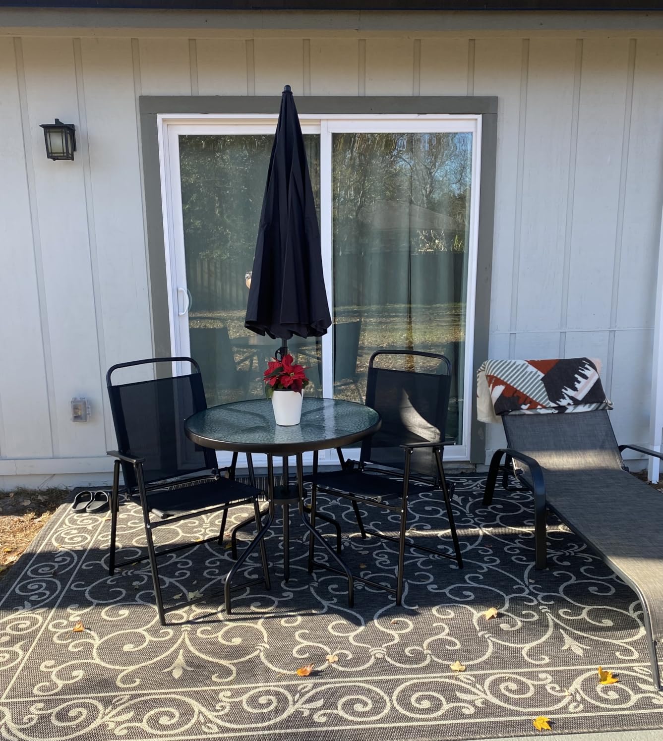 Vongrasig 6 Piece Folding Patio Dining Set,Small Metal Outdoor Garden Patio Table and Chair Set w/Umbrella for Lawn,Deck,Backyard,Black customer photo 1