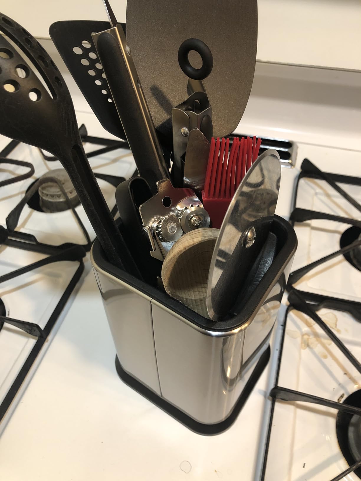 RedCall Stainless Steel Kitchen Utensil Holder for Countertop, Spoon Spatula Organizer,Modern Rectangular Large Cooking Utensil Caddy Counter,Utensil Crock Silver customer photo 2