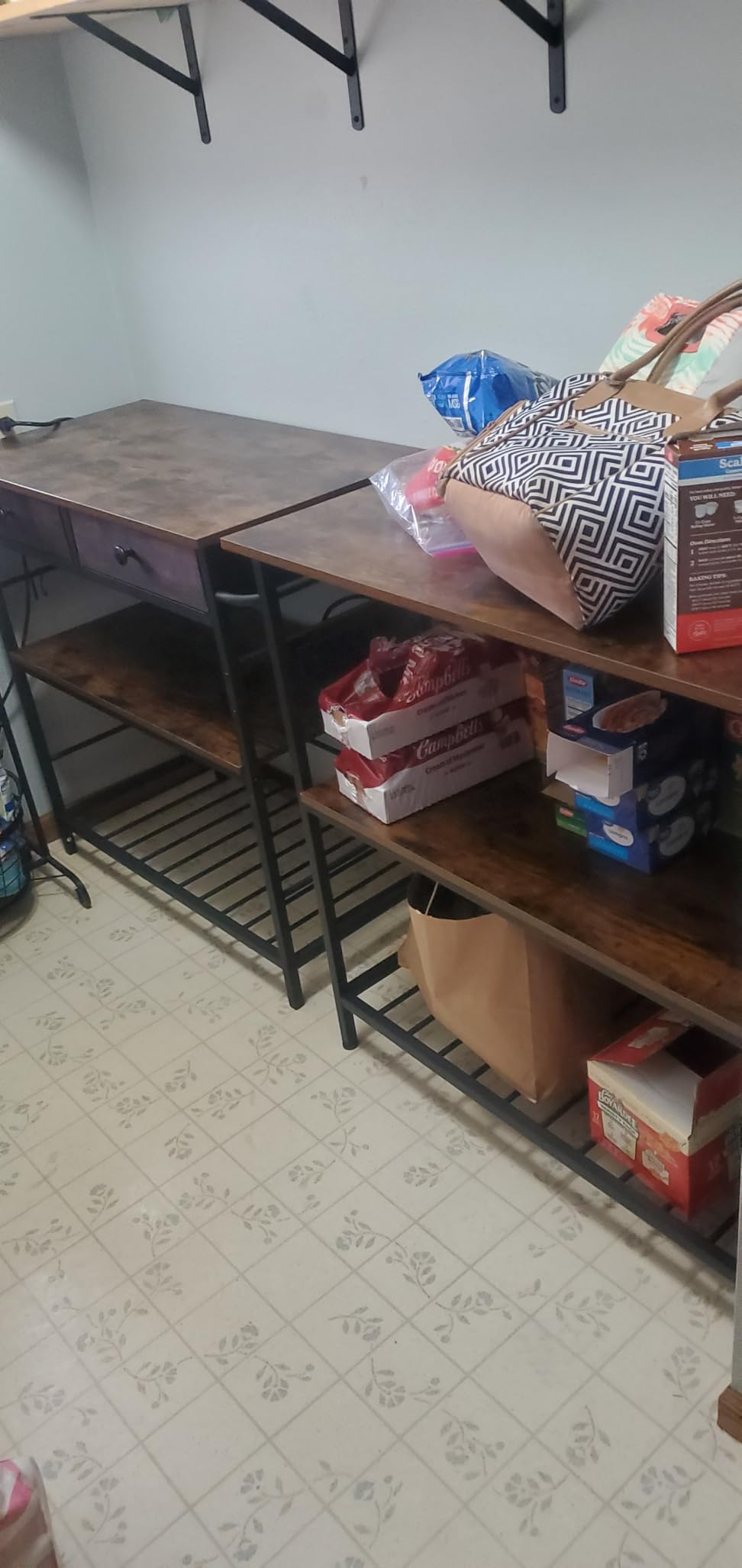 HOOBRO Kitchen Island with Wine Rack, Industrial Island Counter with Hooks and Protective Rails, 3 Tier Kitchen Shelf with Large Workstation, Easy Assembly, Rustic Brown BF02ZD01 customer photo 1