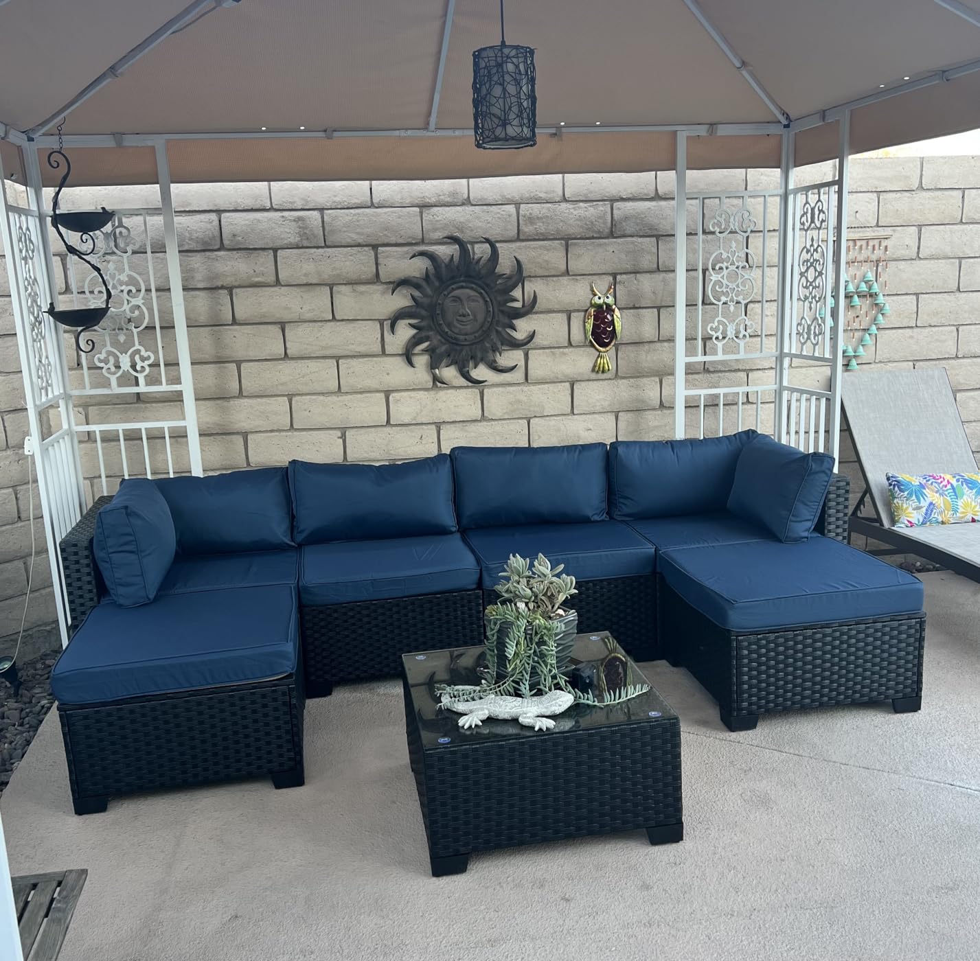 Lviden 7 Pieces Outdoor PE Wicker Furniture Set Patio Rattan Sectional Conversation Sofa Set with Khaki Cushions and Glass Top Table customer photo 1