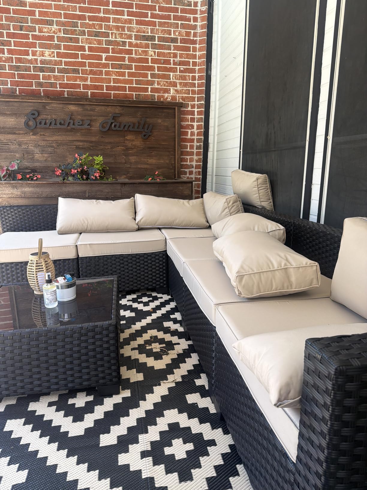 Lviden 7 Pieces Outdoor PE Wicker Furniture Set Patio Rattan Sectional Conversation Sofa Set with Khaki Cushions and Glass Top Table customer photo 2