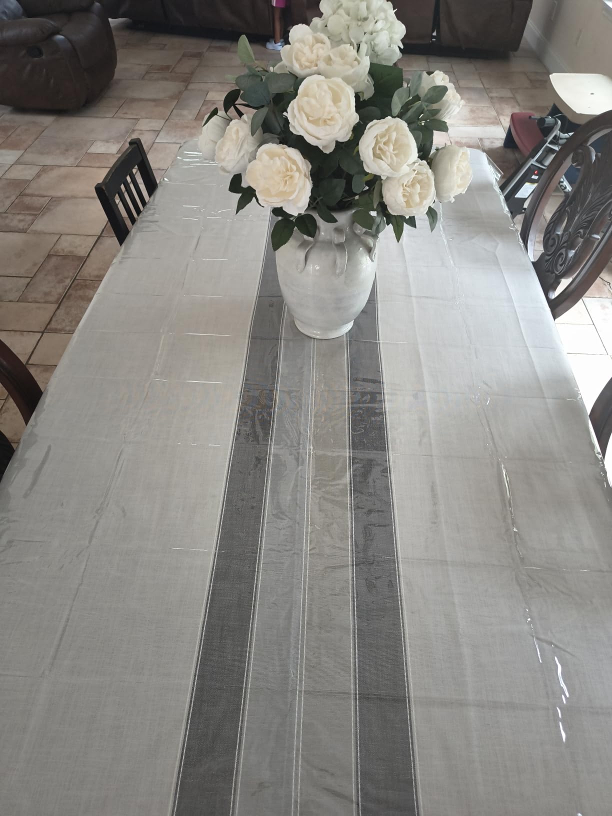 Laolitou Rustic Cotton Linen Table Cloth,Tablecloths for 6 Foot Rectangle Tables,Waterproof Washable Tablecloth with Tassel Rectangle/Oblong, 55''x 86'', 6-8 Seats customer photo 1